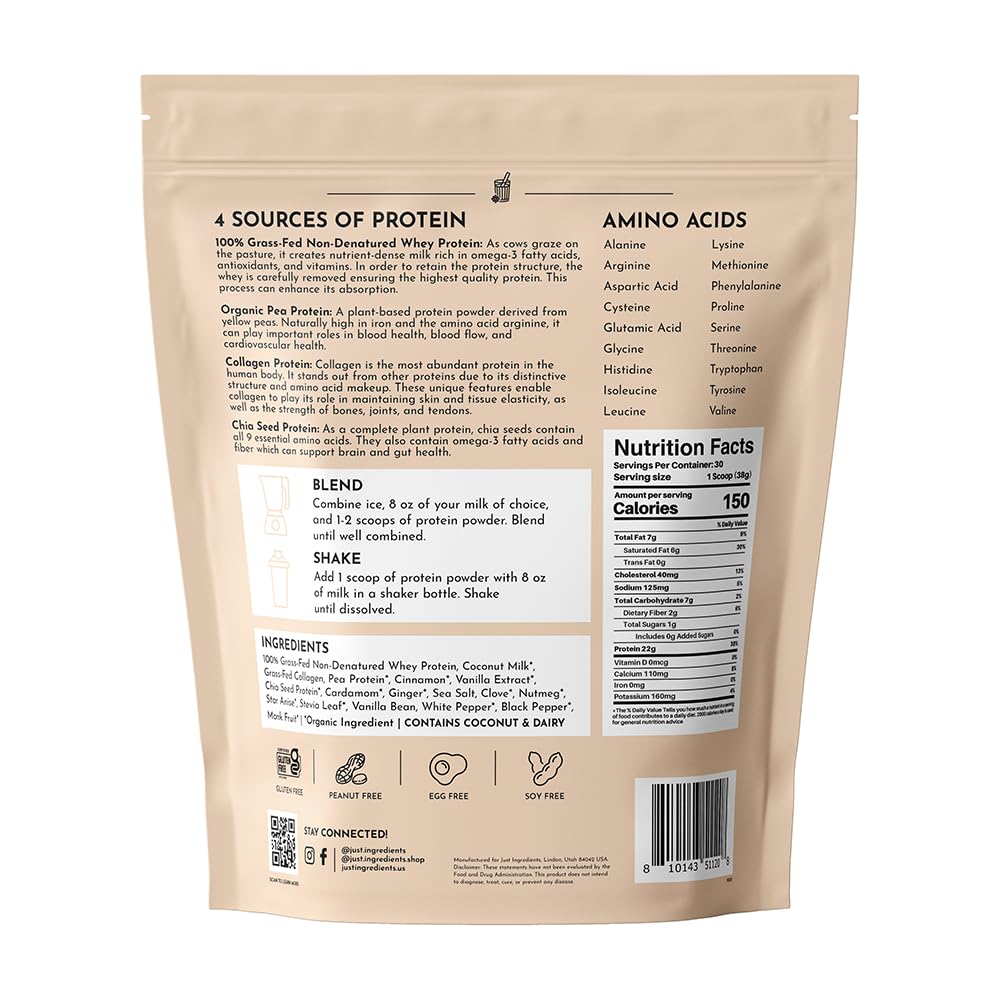 Just Ingredients whey-protéine nourrie à l'herbe, flacon prêt à mélanger.