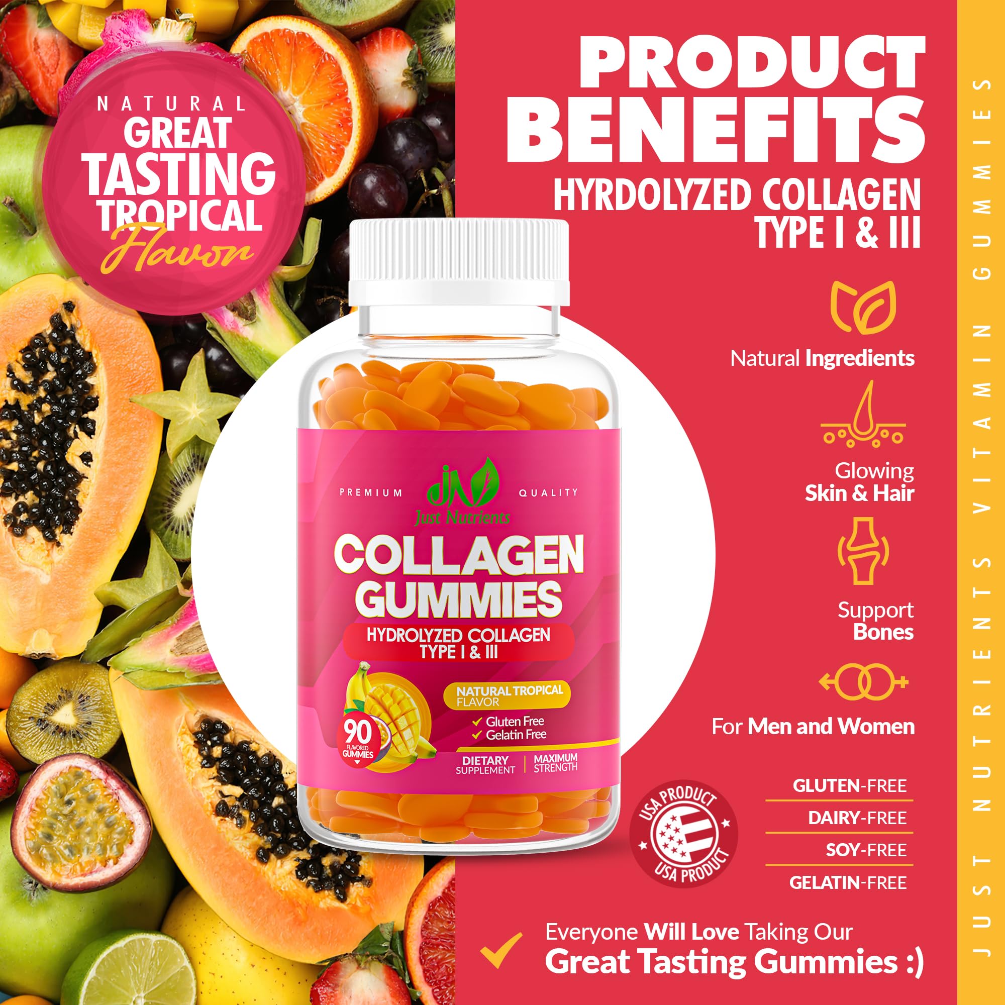 Just Nutrients gommes de collagène – pour cheveux, peau et ongles, routine pratique