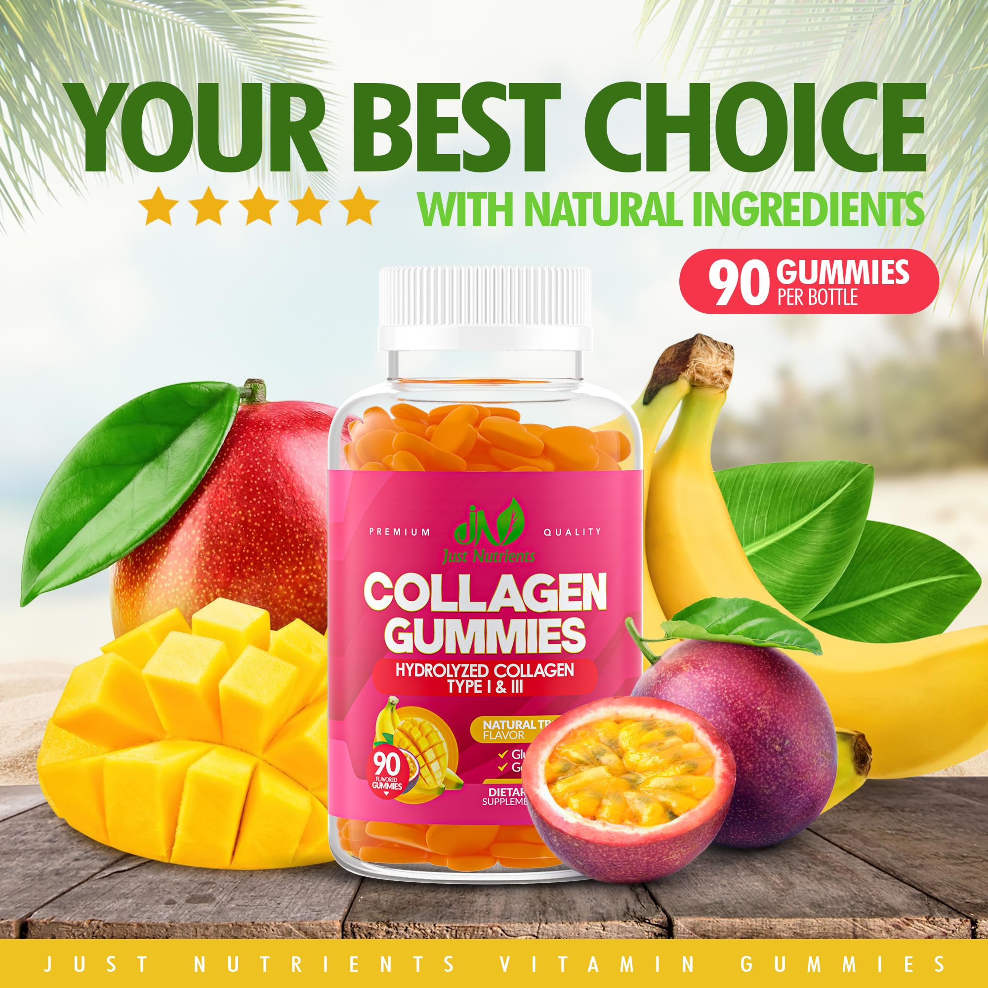 Just Nutrients gommes de collagène – collagène hydrolysé type I et III, utilisation quotidienne