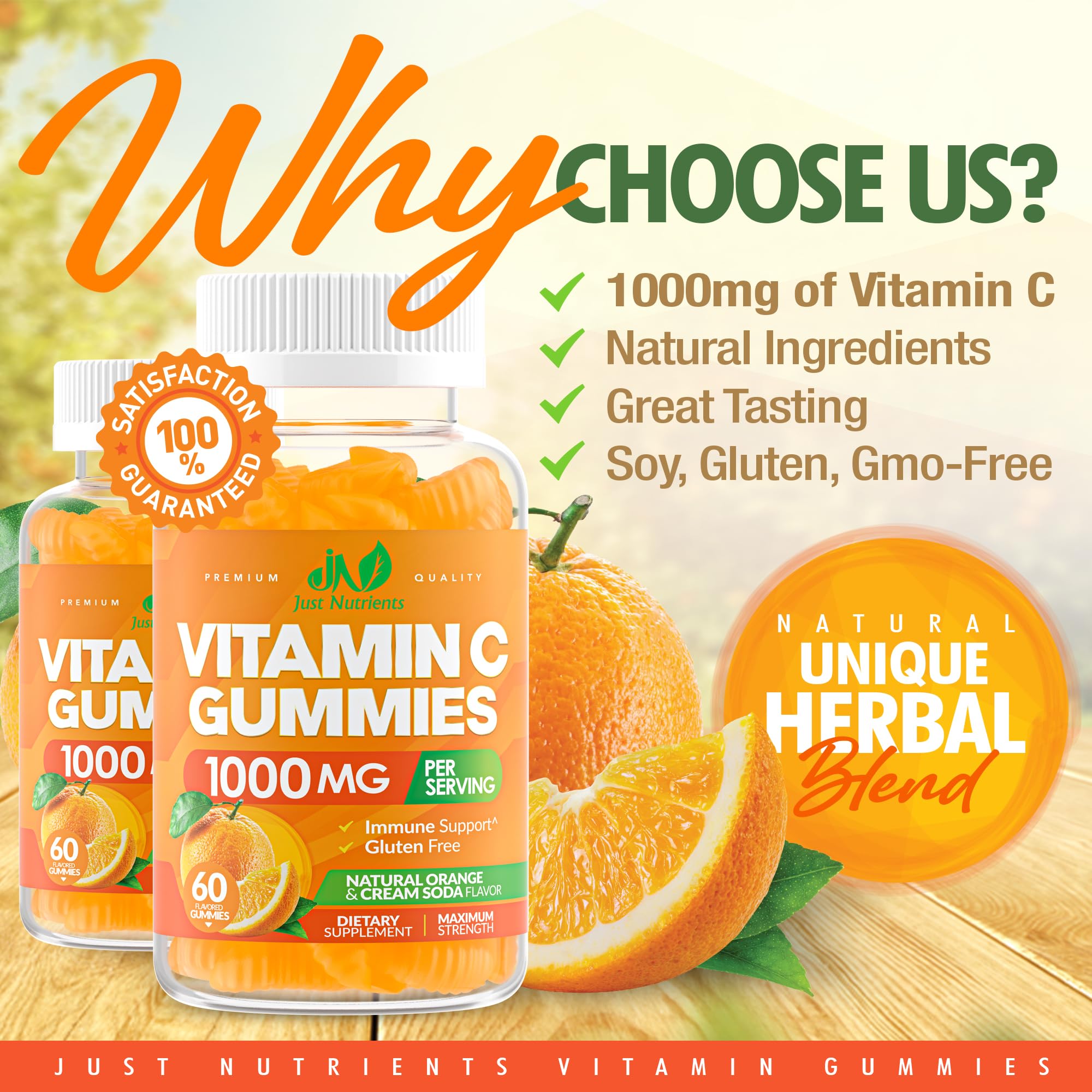 Just Nutrients gommes vitamine C 1000mg – arôme orange naturel pour un plaisir quotidien