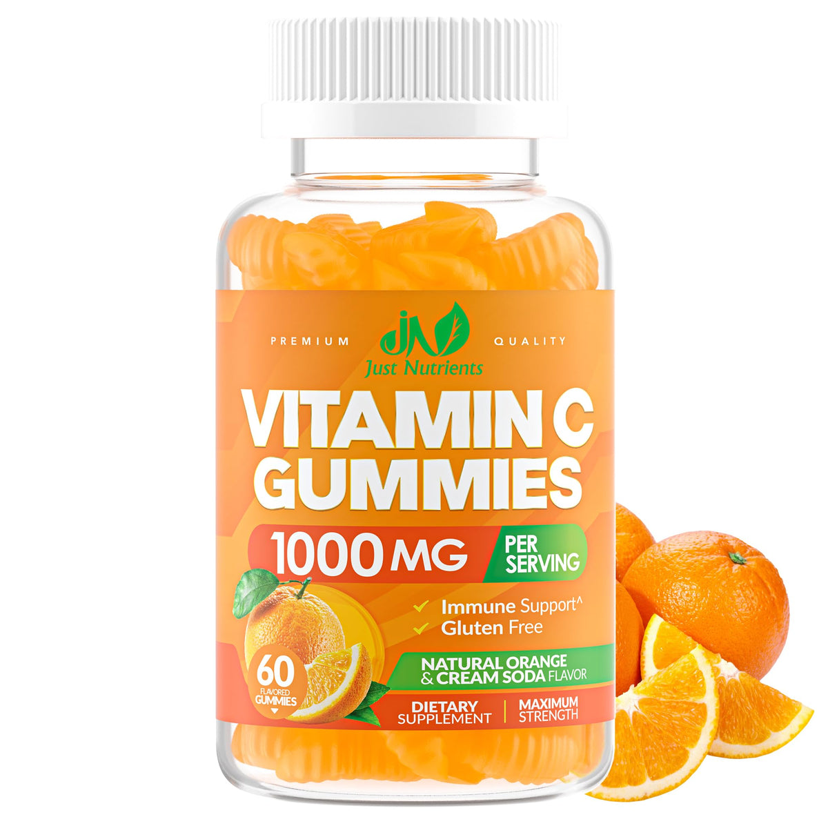 Just Nutrients gommes vitamine C 1000mg – flacon clair pour soutenir l’immunité potentielle