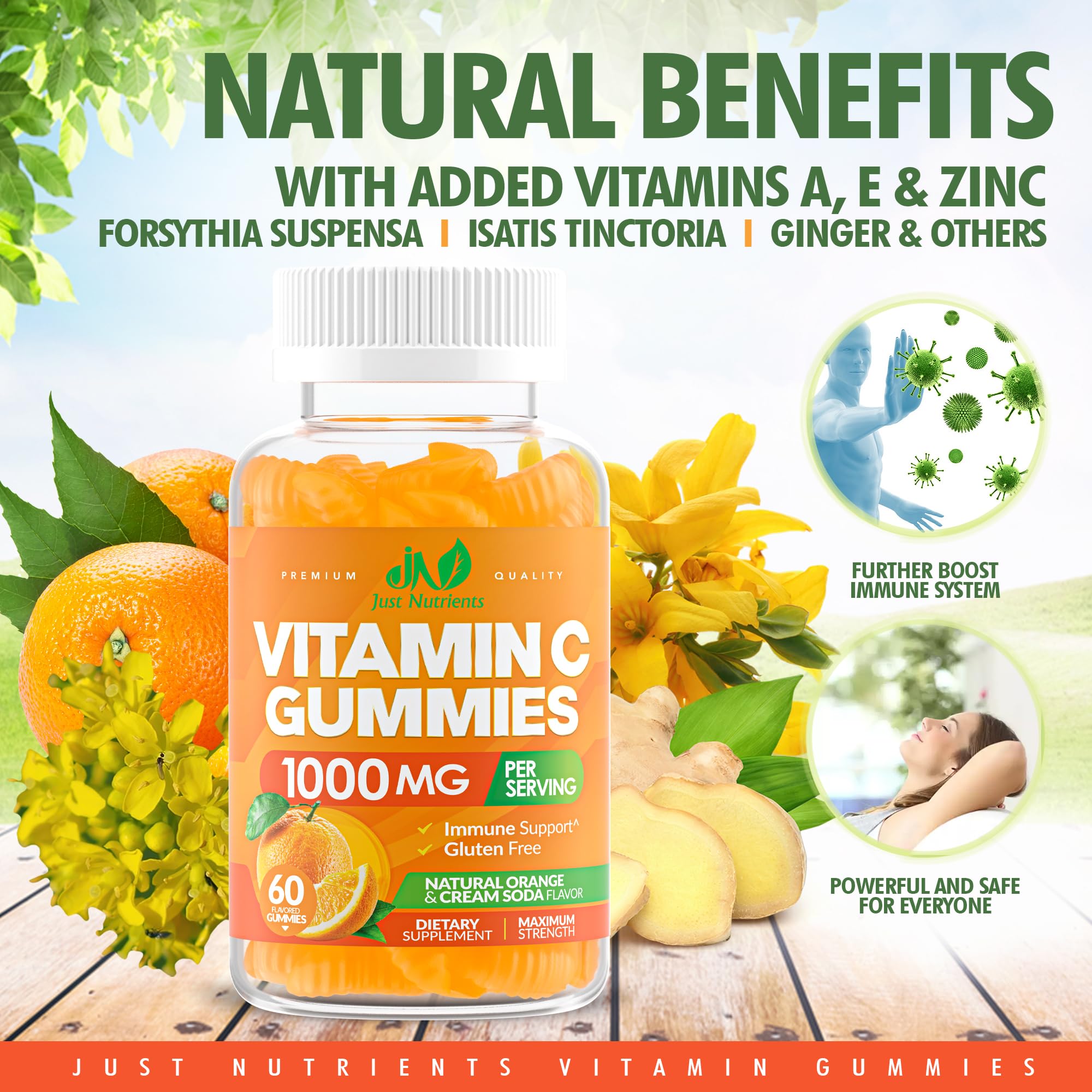 Just Nutrients gommes vitamine C 1000mg – emballage de 60 gommes pour une meilleure valeur