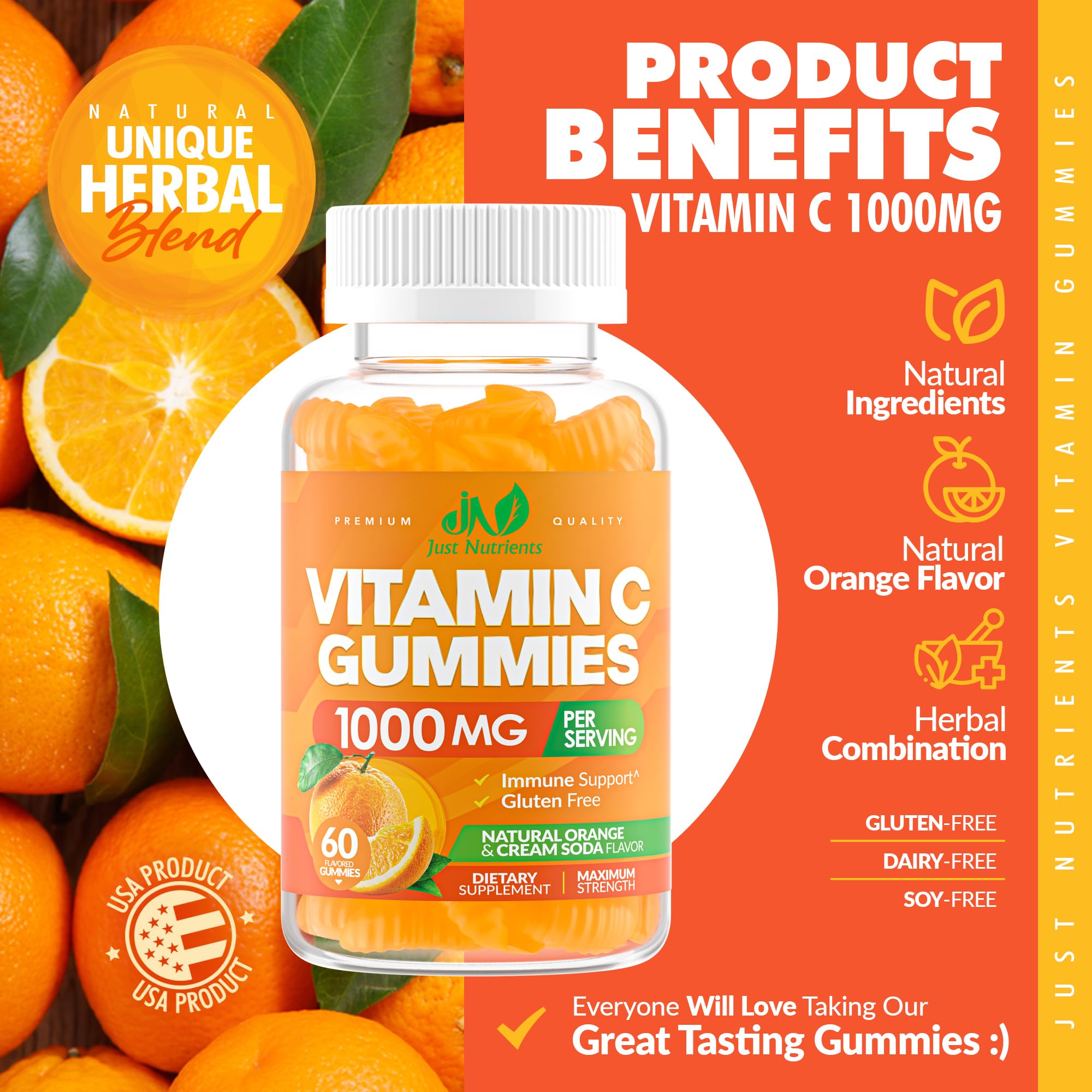 Just Nutrients gommes vitamine C 1000mg – ingrédients naturels et sans allergènes