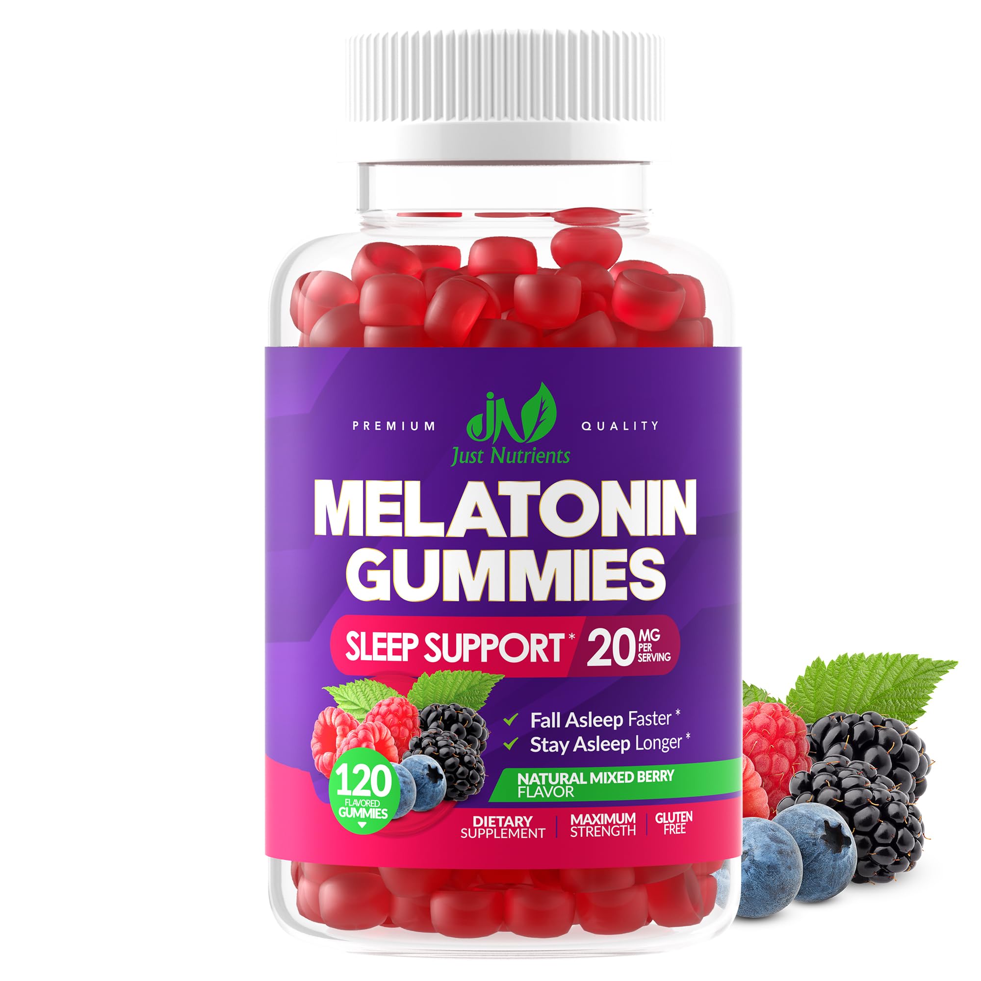 Gamme Just Nutrients Mélatonine Gummies, bouteille de 120 gommes prête à l’utilisation
