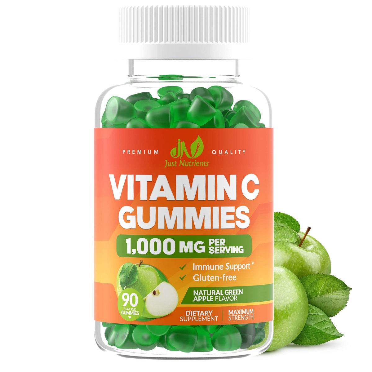 Just Nutrients vitamine C 1000 mg gommes, bouteille, soutien immunitaire potentiel