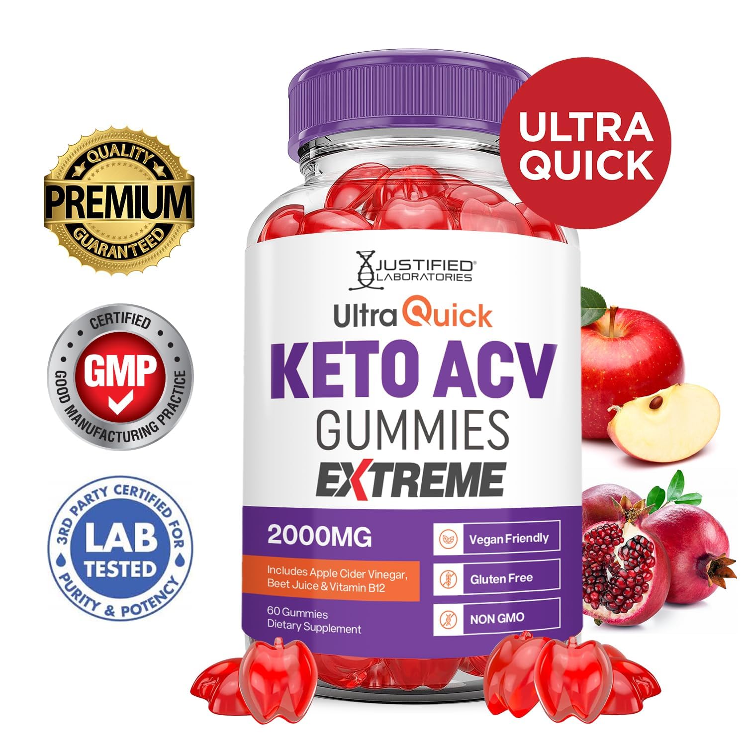 Texture pectine des gommes Ultra Quick Keto ACV Justified Laboratoires pour mâcher agréable.