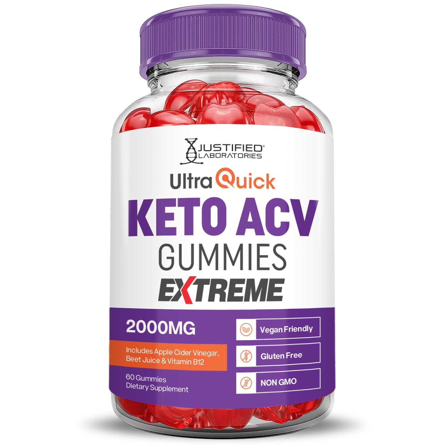 Gommes véganes et sans OGM Justified Laboratoires Ultra Quick Keto ACV Gummi.