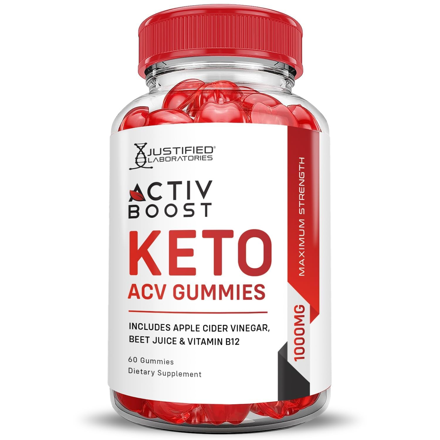 Justified Laboratories Activboost Keto ACV Gummies – emballage transparent et gomme végan sans gélatine