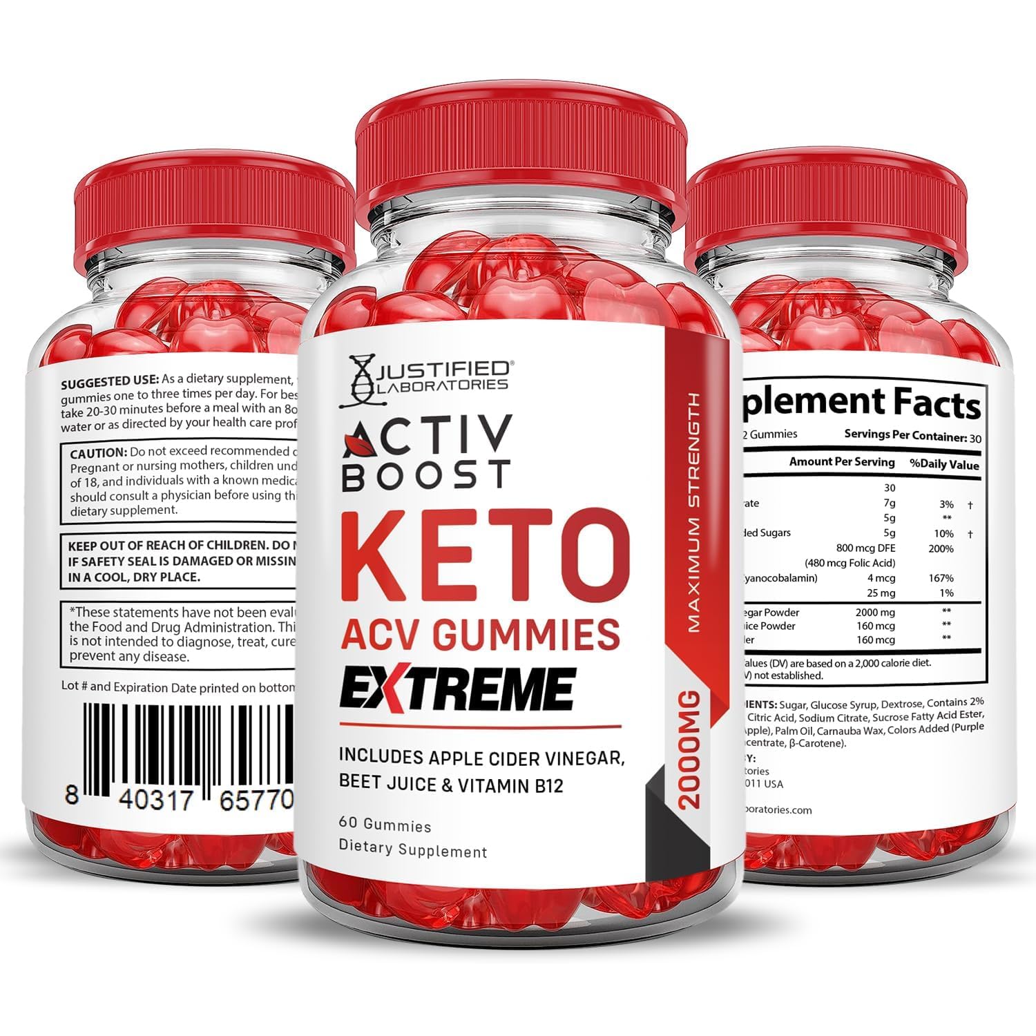 Justified Laboratories Activboost Keto Gommes Extrême – sans gélatine, option végétalienne.