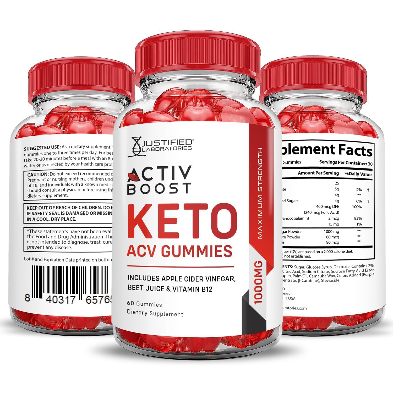 Justified Laboratories Activboost Keto ACV Gummies – boîte prête à emporter pour voyage et travail