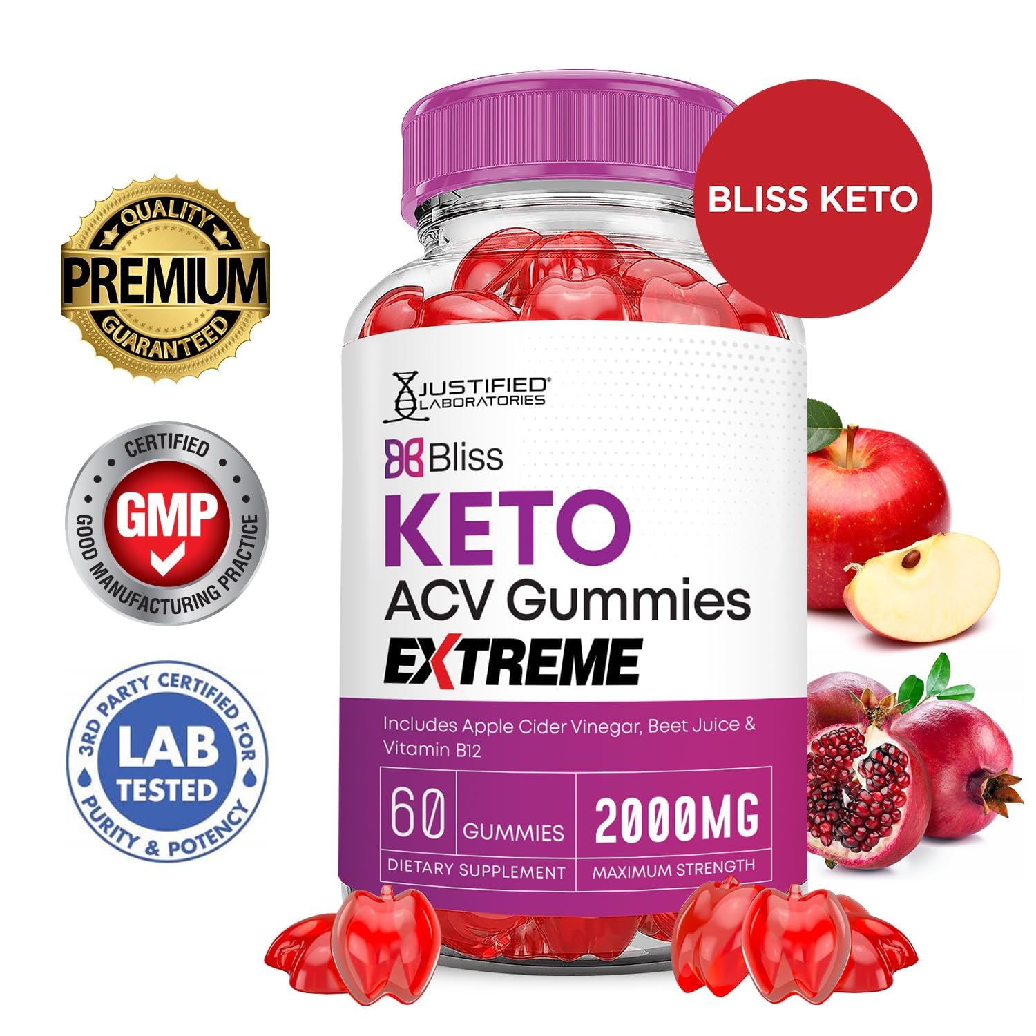 Texture douce Bliss Keto ACV gommes avec pectine naturelle.