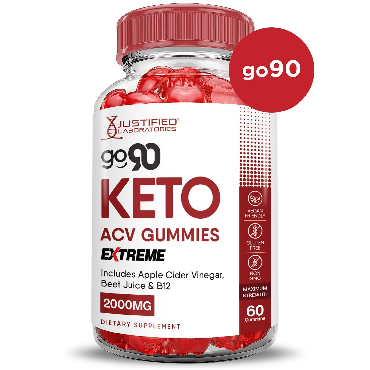Vitamine B12 incluse dans les gommes Go90 Keto pour énergie quotidienne.