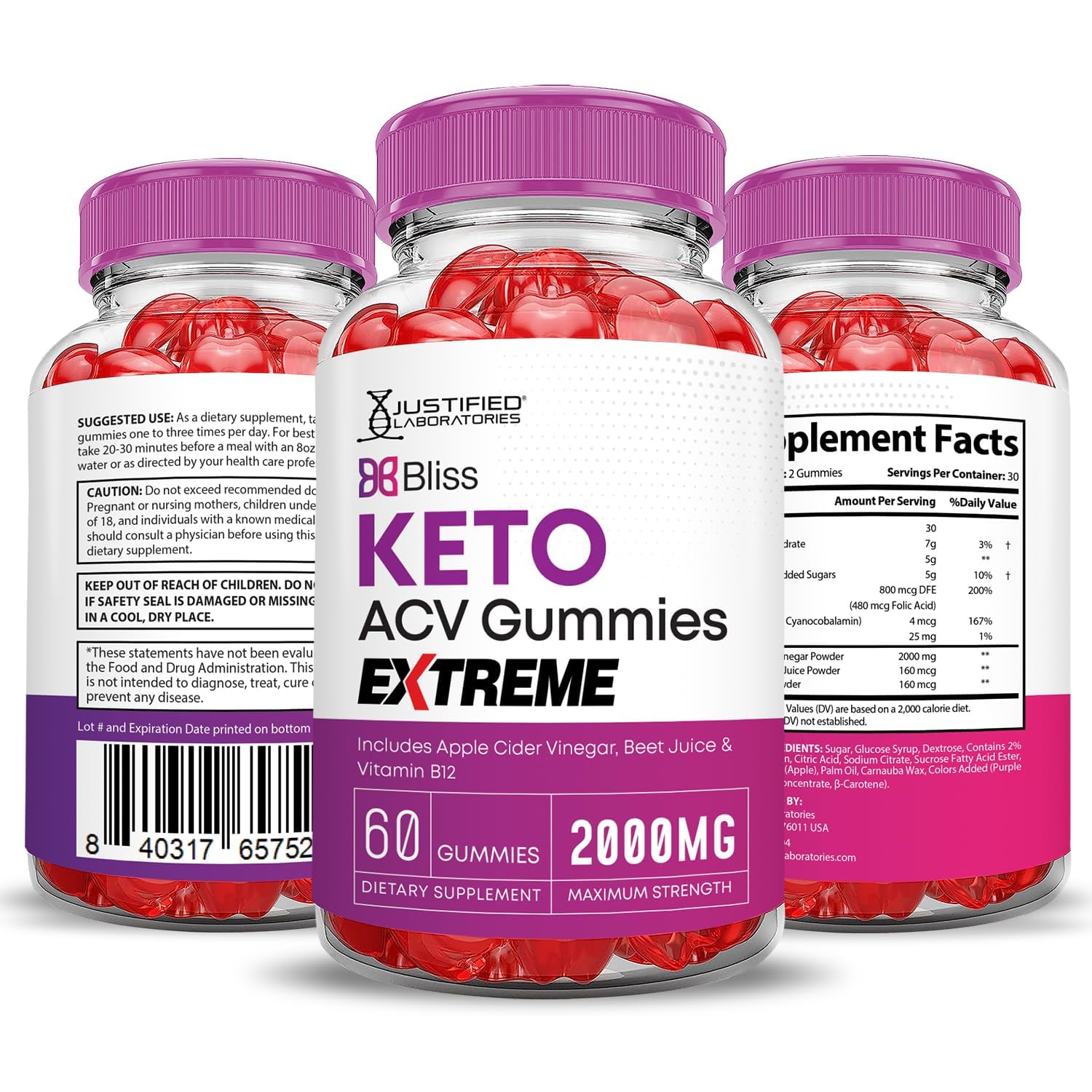 Bliss Keto ACV sans gluten et sans OGM, option végan.