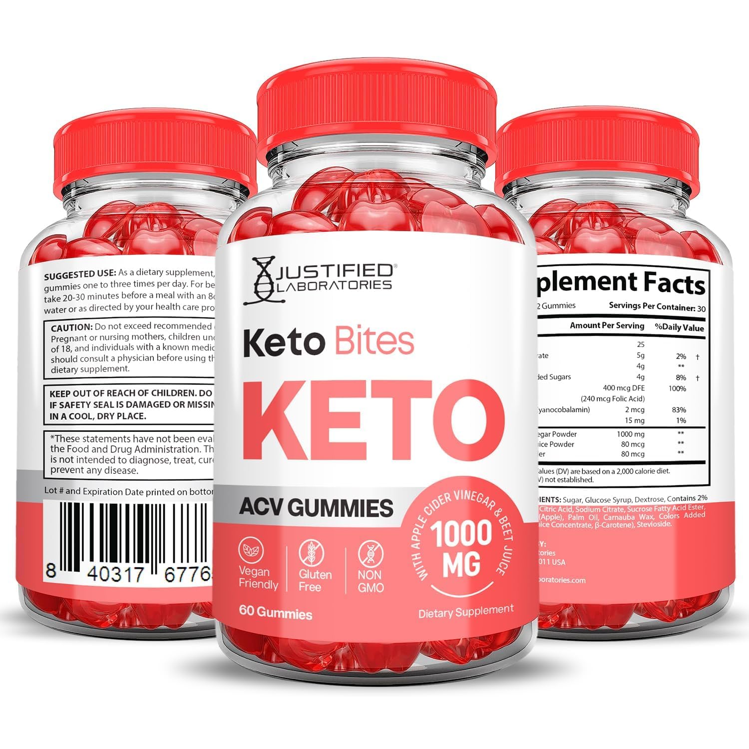 Justified Laboratories gommes keto acv 1000mg – certifié végan et sûr à consommer.