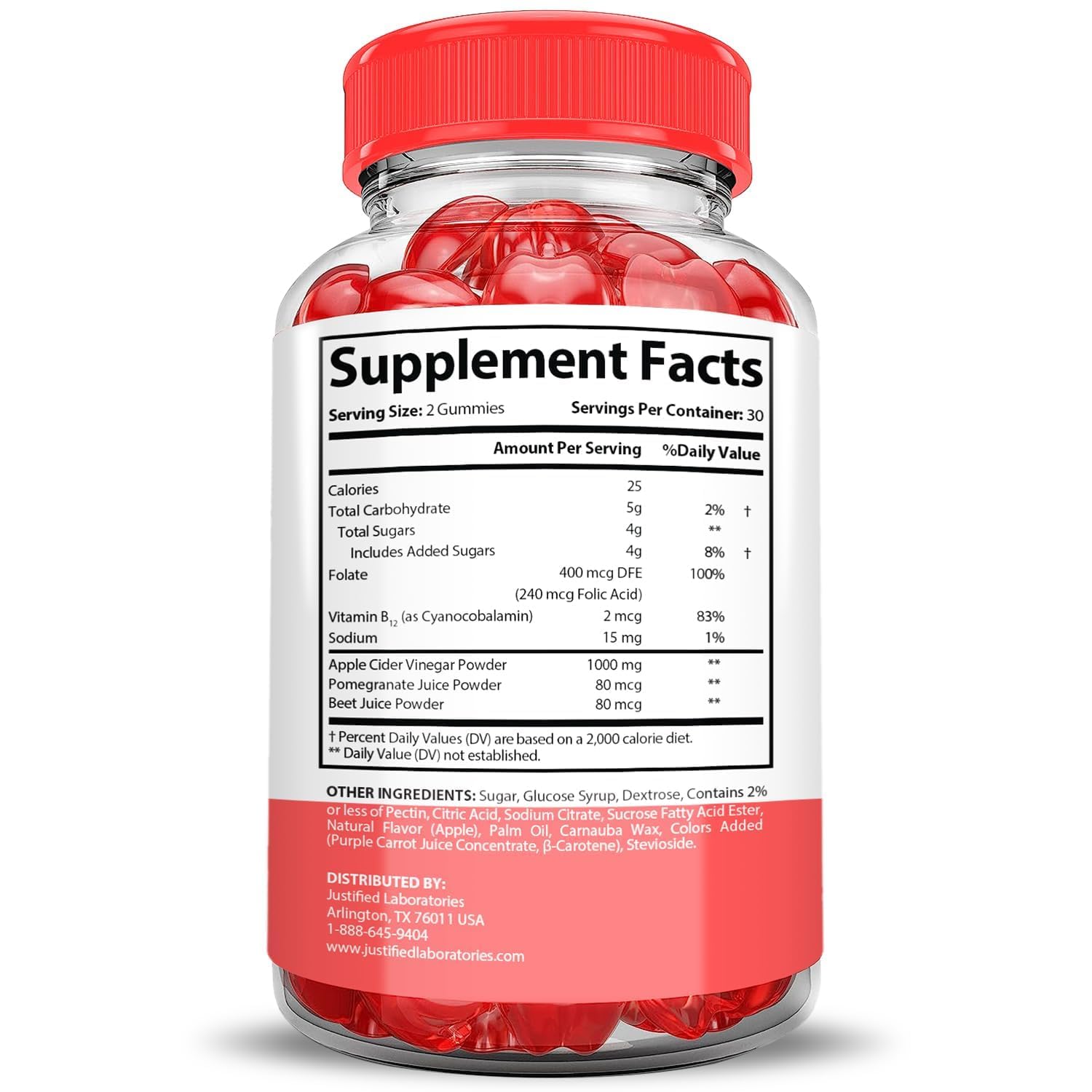 Justified Laboratories gommes keto acv 1000mg – texture à base de pectine.