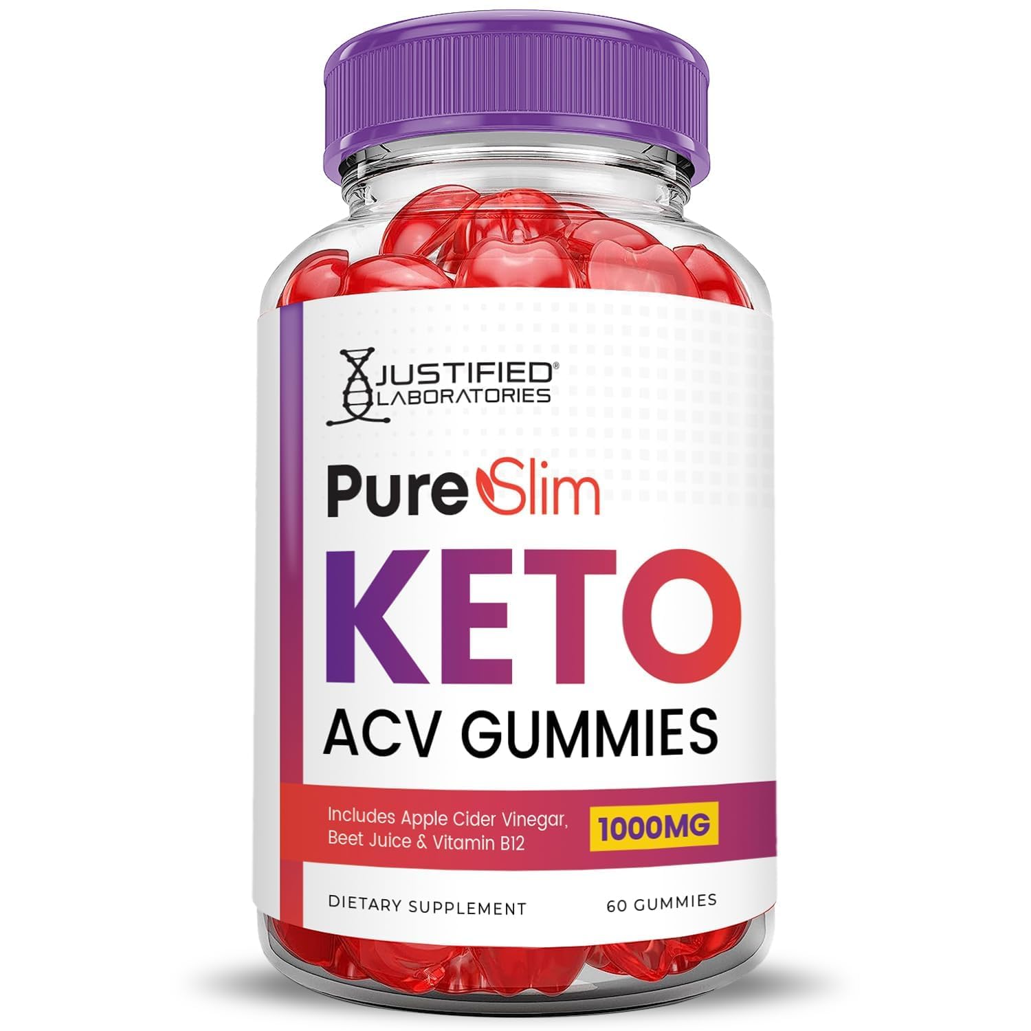 Gommes Pure Slim Keto ACV Justified Laboratories vitamine B12 pour soutien quotidien.