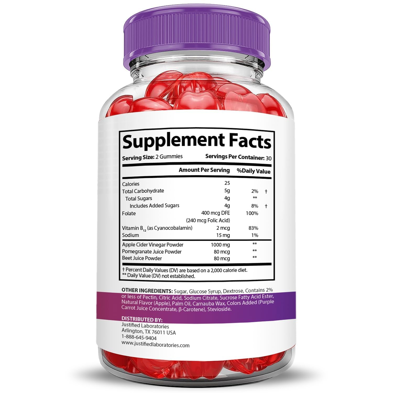 Gommes Pure Slim Keto ACV Justified Laboratories dans une bouteille pratique pour déplacement.