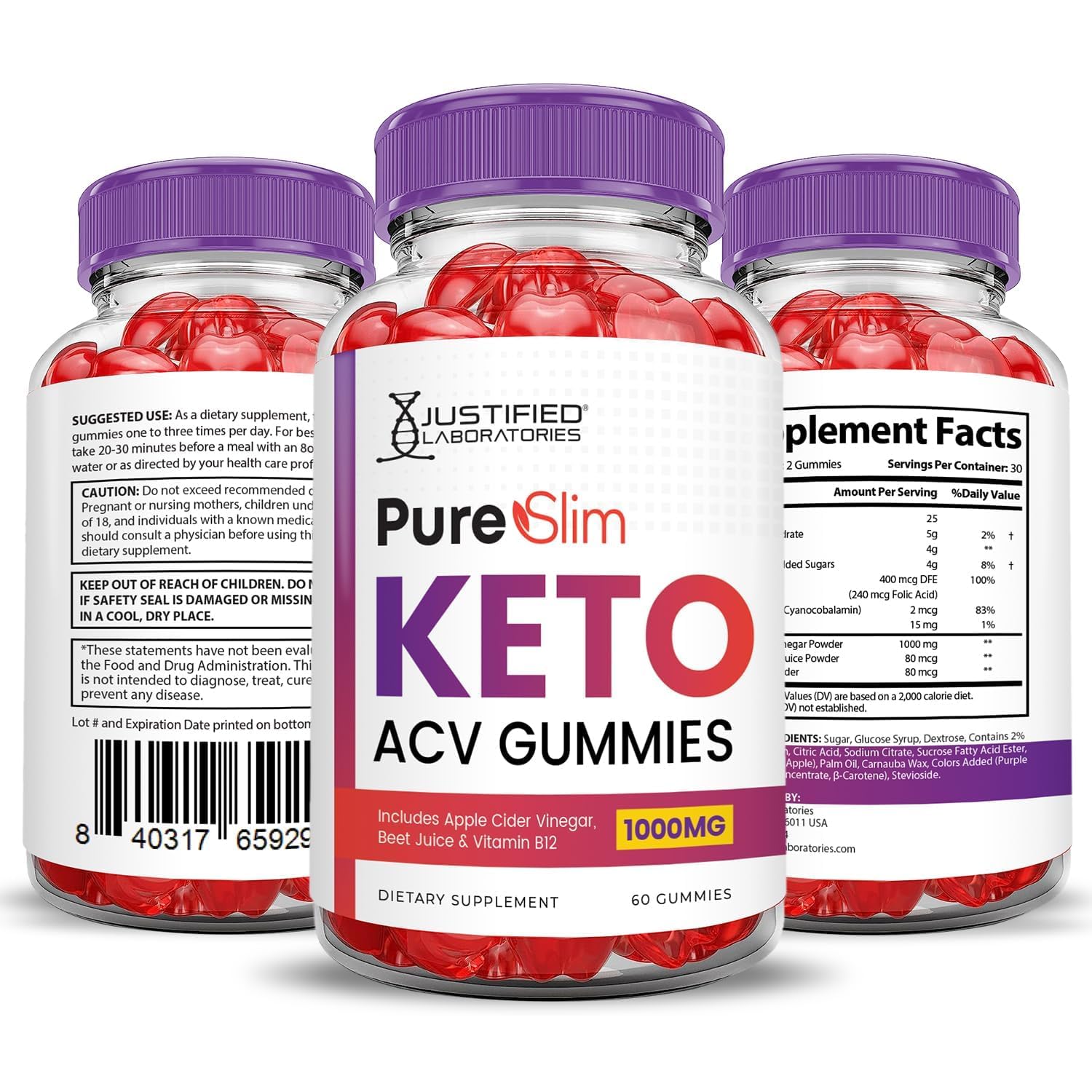 Gommes Pure Slim Keto ACV Justified Laboratories pour une routine quotidienne délicieuse.