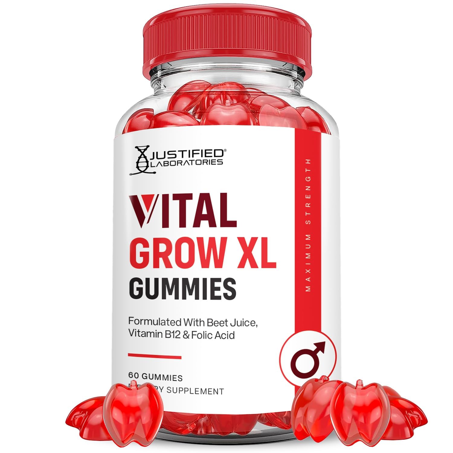 Justified Laboratories Vital Grow XL gommes dans une bouteille; pratique pour la routine.