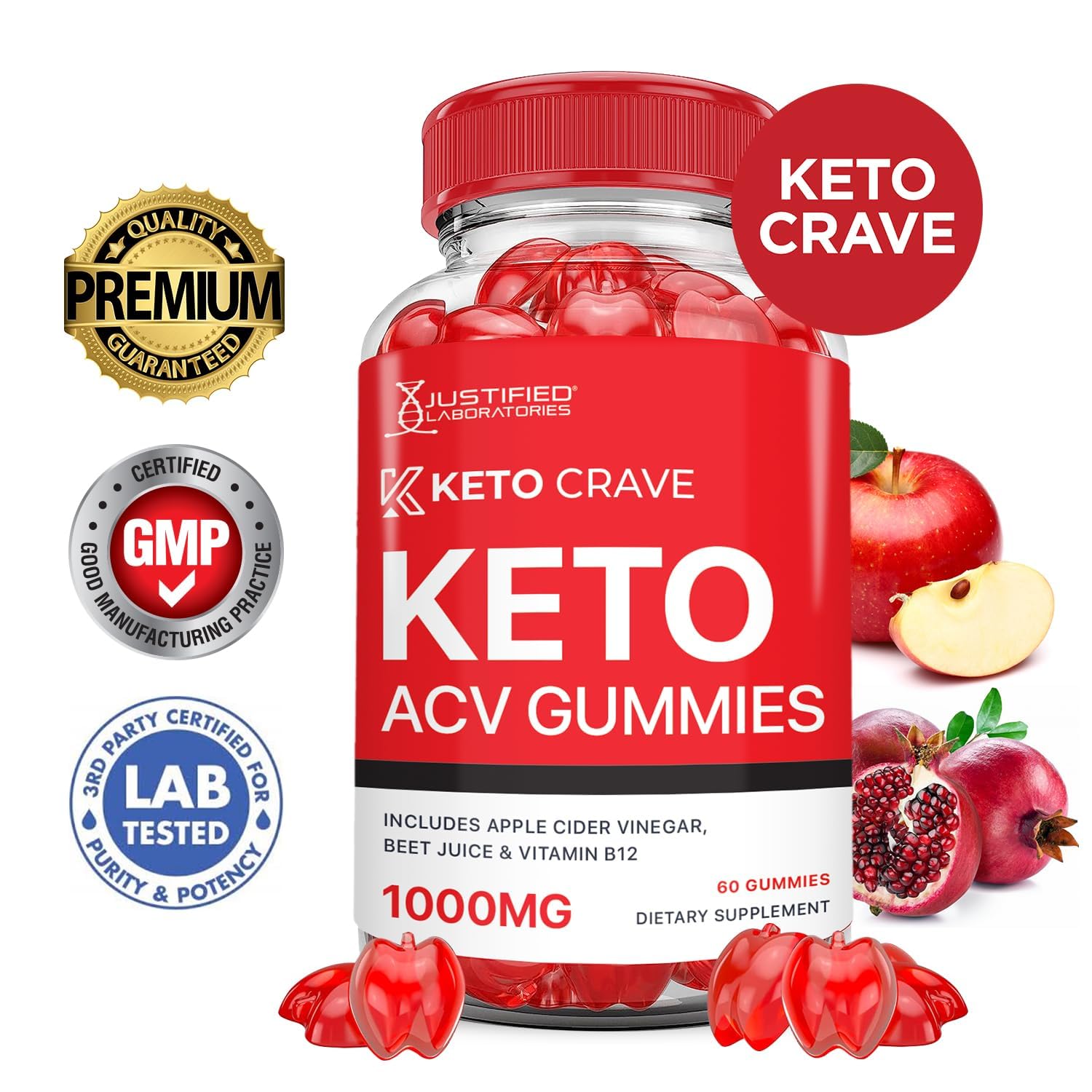Justified Laboratories Keto Crave avec betterave et vinaigre de cidre, énergie quotidienne.