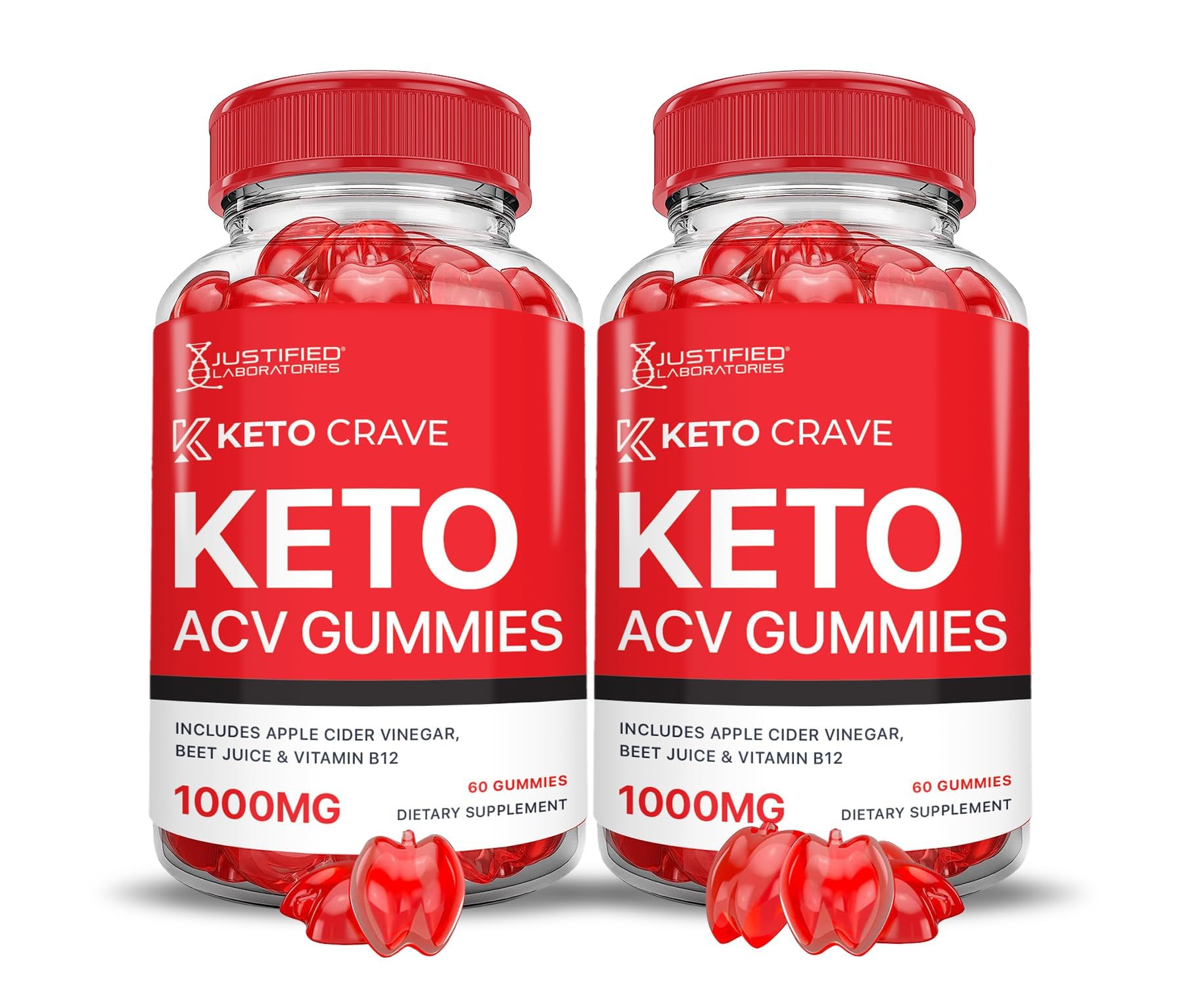 Gomme Keto Crave de Justified Laboratories dans sa bouteille, pratique pour votre routine quotidienne.