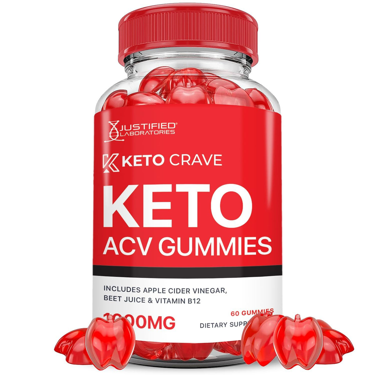 Justified Laboratories Keto Crave Gummies ACV : bouteille pratique pour une collation saine.