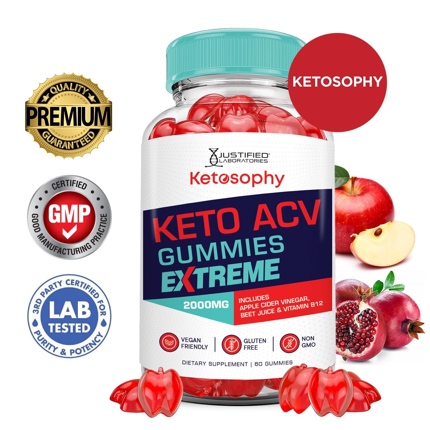 Justified Laboratories Ketosophy bonbons gélifiés avec B12, soutien énergétique léger.