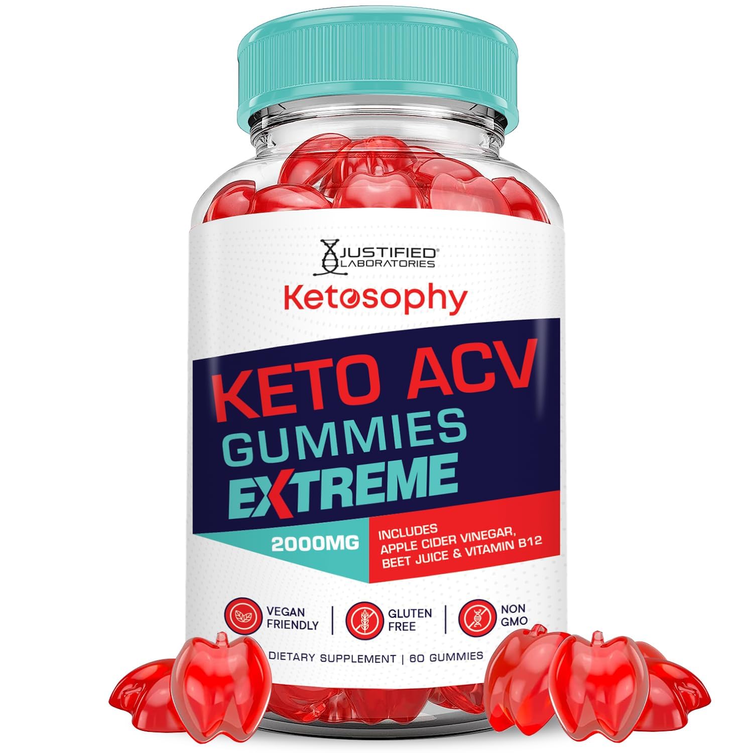 Justified Laboratories Ketosophy Gummies Extreme – bouteille prête à emporter pour une collation keto quotidienne.