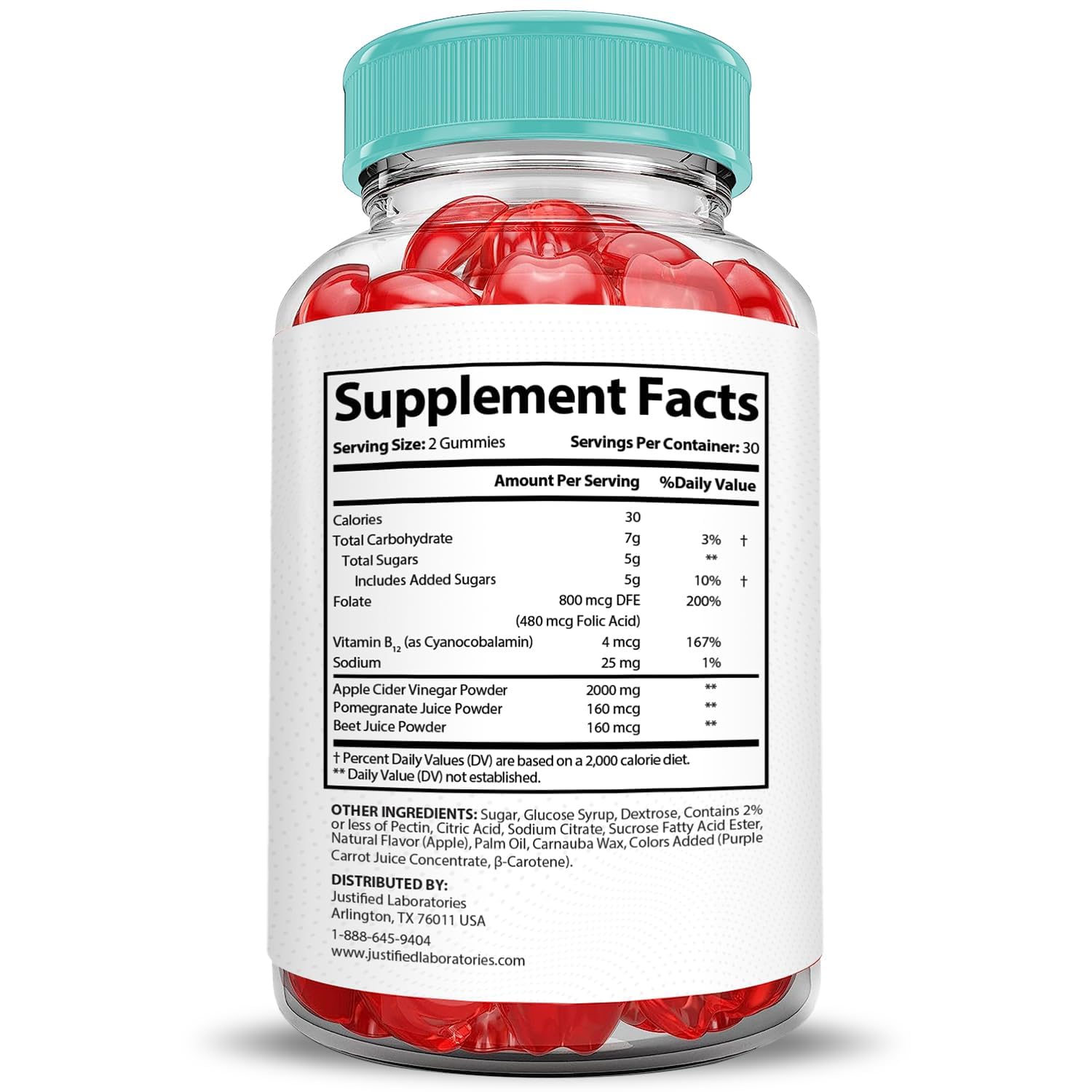 Justified Laboratories Ketosophy Gummies Extreme – étiquette détaillée affichant ingrédients et bénéfices potentiels.