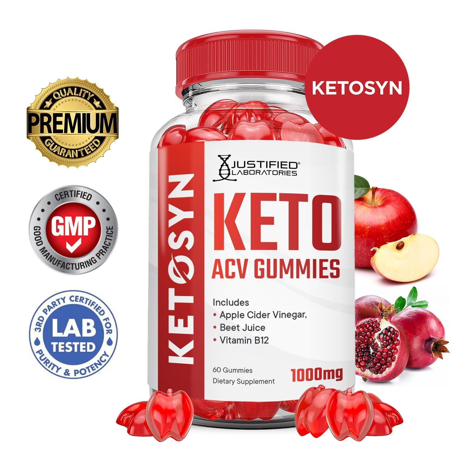 Gommes Ketosyn rouges prêtes à croquer avec un goût riche.