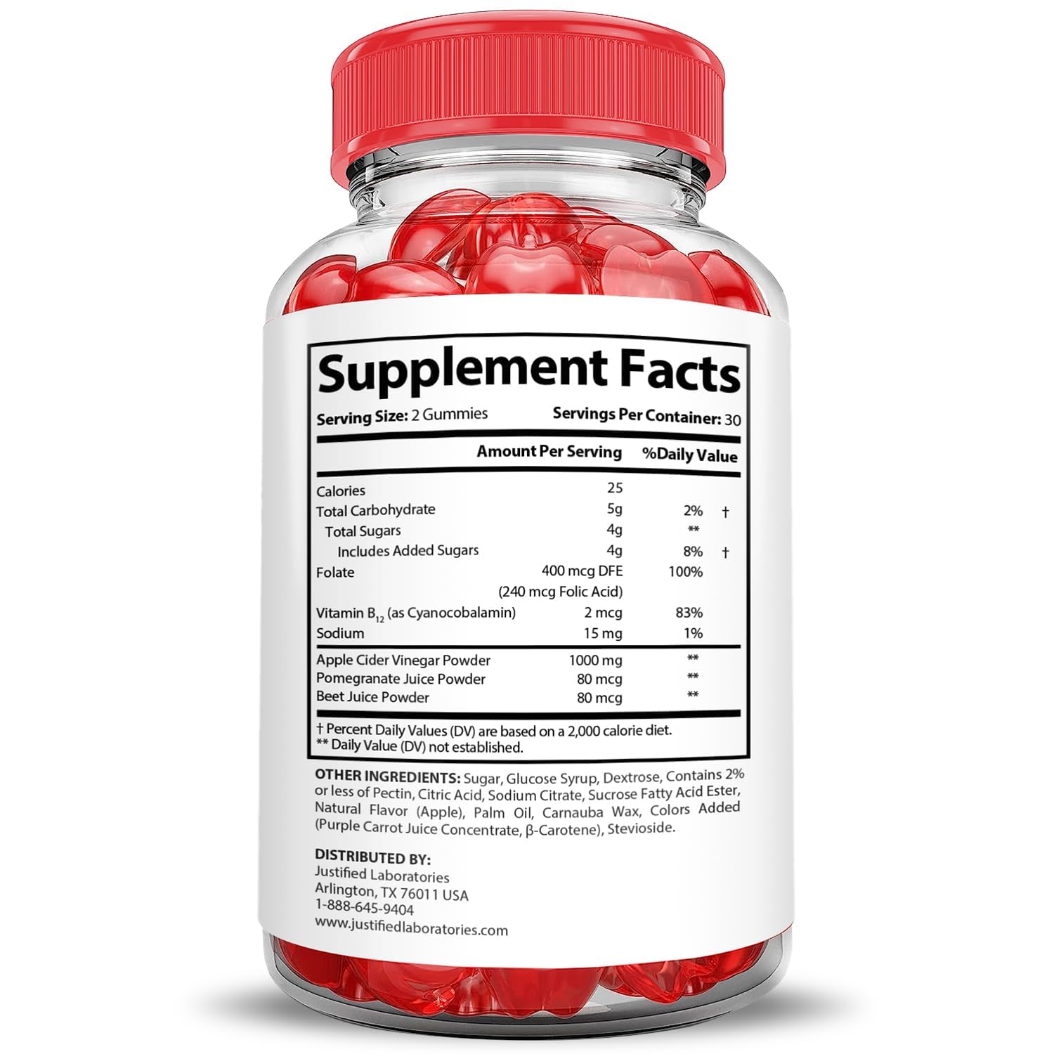 Étiquette Lifetime Keto ACV Gummies montrant les ingrédients naturels et le profil végane.