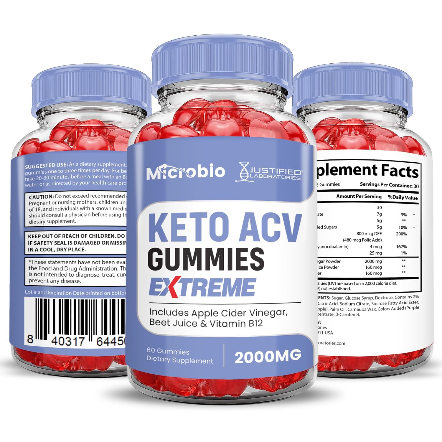 Prise quotidienne rapide des Gommes Microbio Keto ACV Justified Laboratories