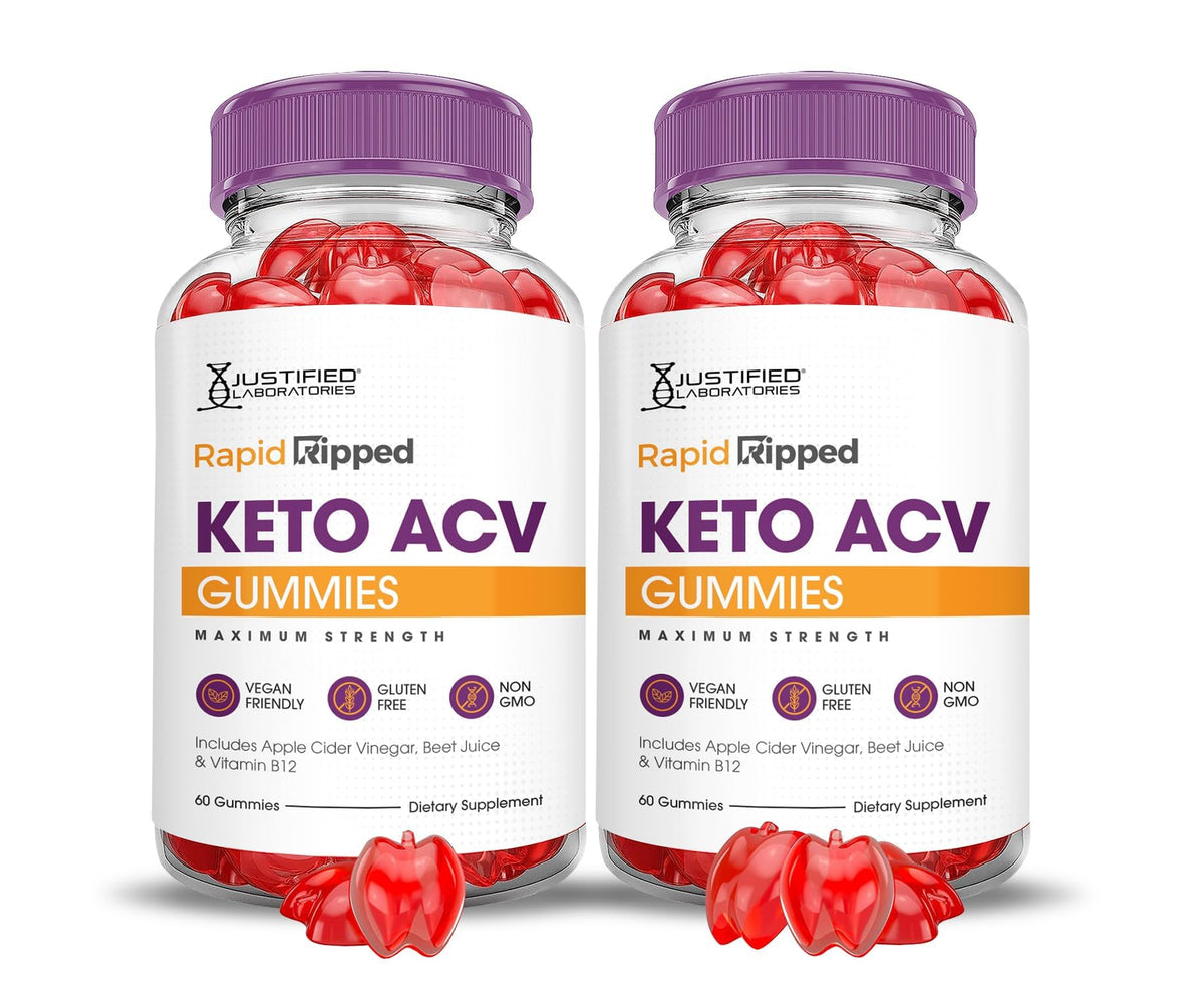 Justified Laboratories Rapid Ripped Keto ACV Gummies – bouteille illustrant le format pratique pour usage quotidien.