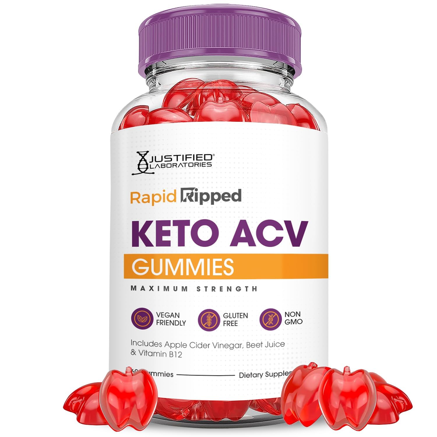 Gommes Justified Laboratories Rapid Ripped Keto ACV en bouteille pour routine savoureuse.