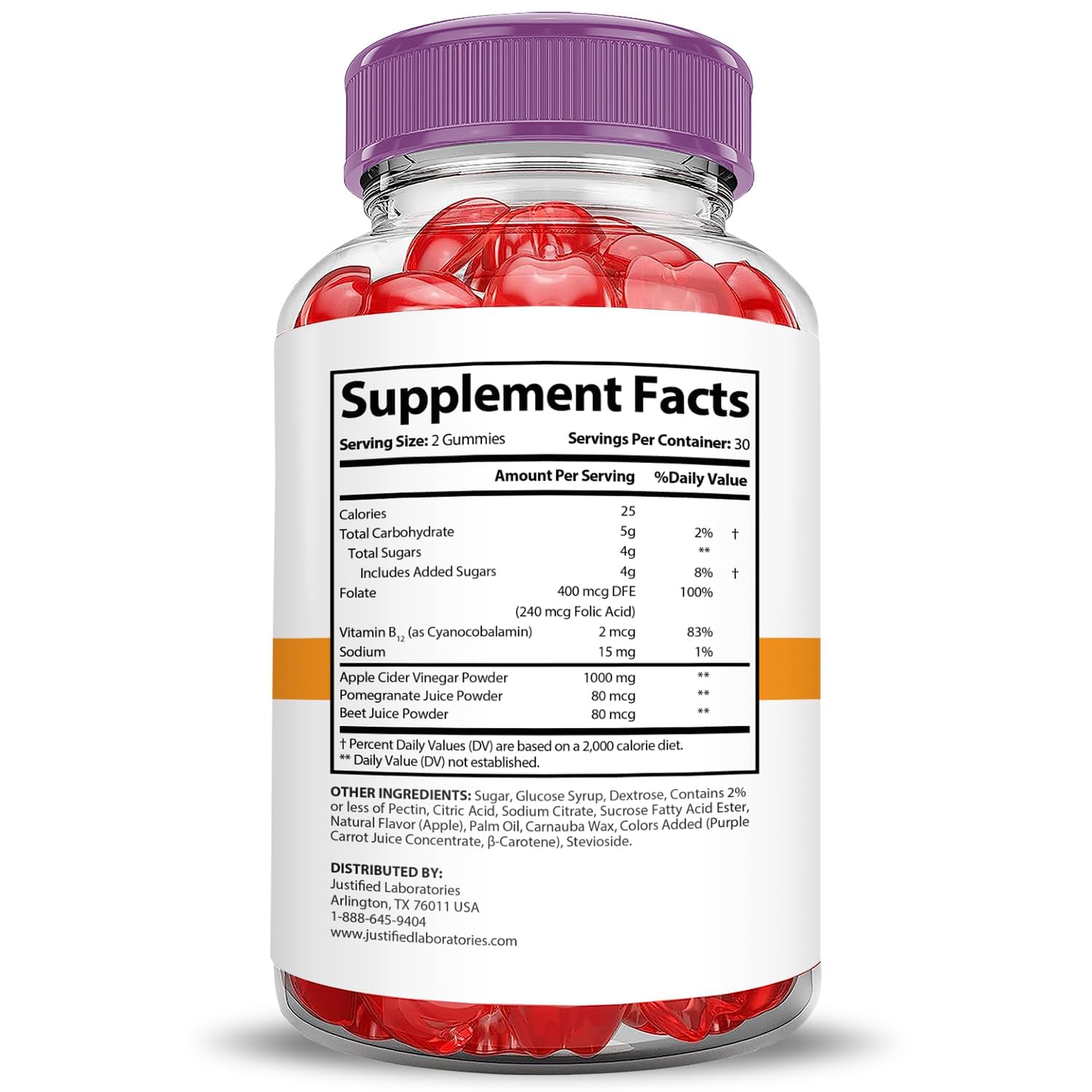 Justified Laboratories Rapid Ripped Keto ACV Gummies – texture à base de pectine offrant une consistance agréable.