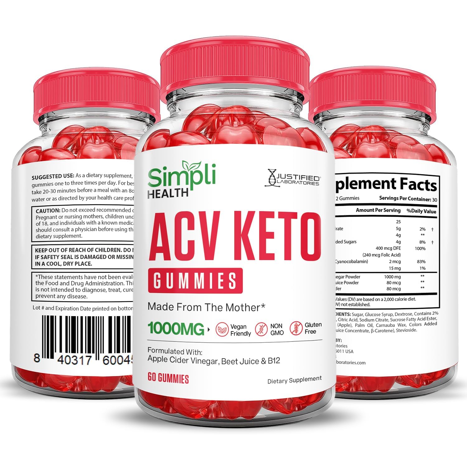 Justified Laboratories Simpli Health Keto ACV Gummies usage quotidien simple: easy to take.