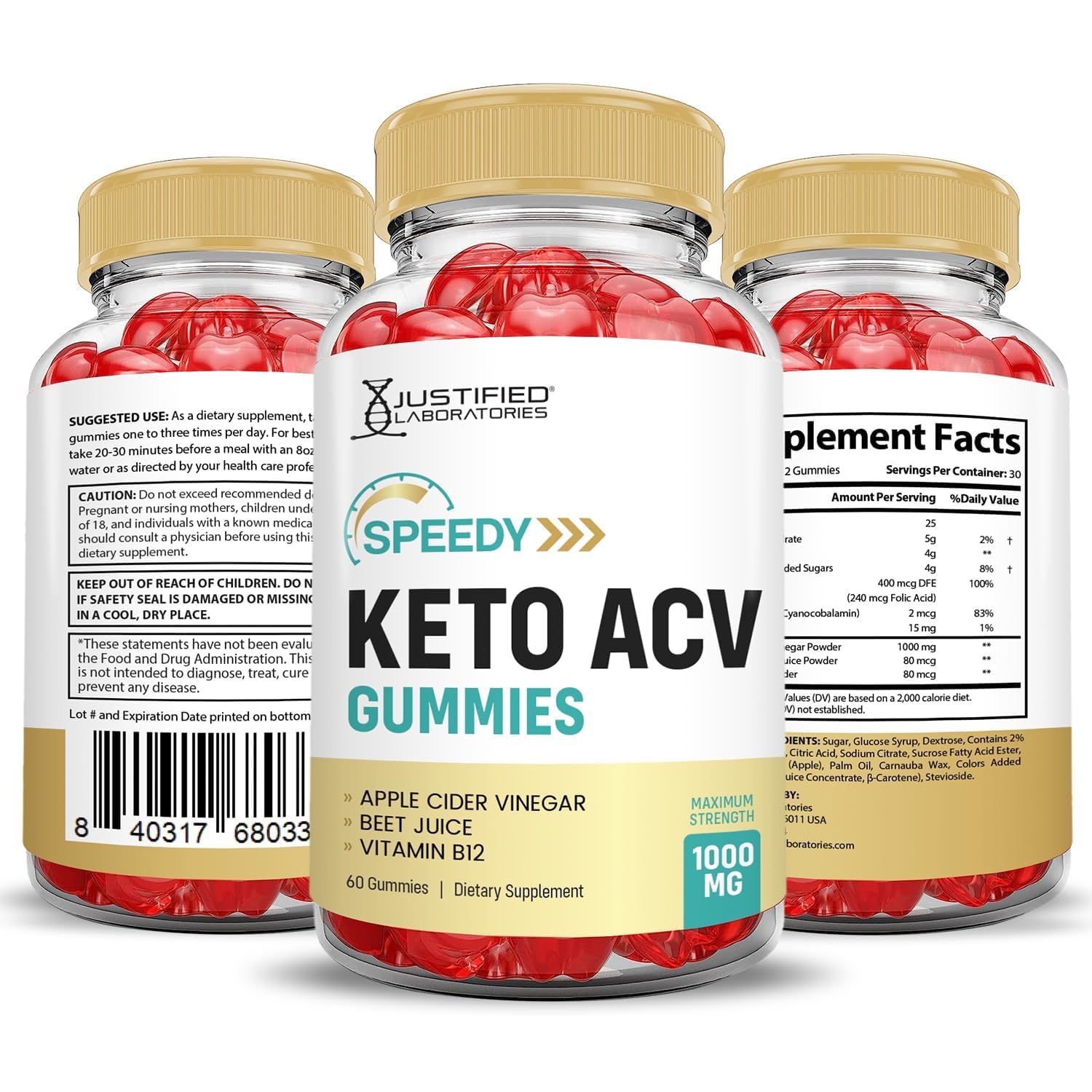 Justified Laboratories Speedy Keto ACV Gummies, certification GMP et contrôle qualité pour une consommation sûre.