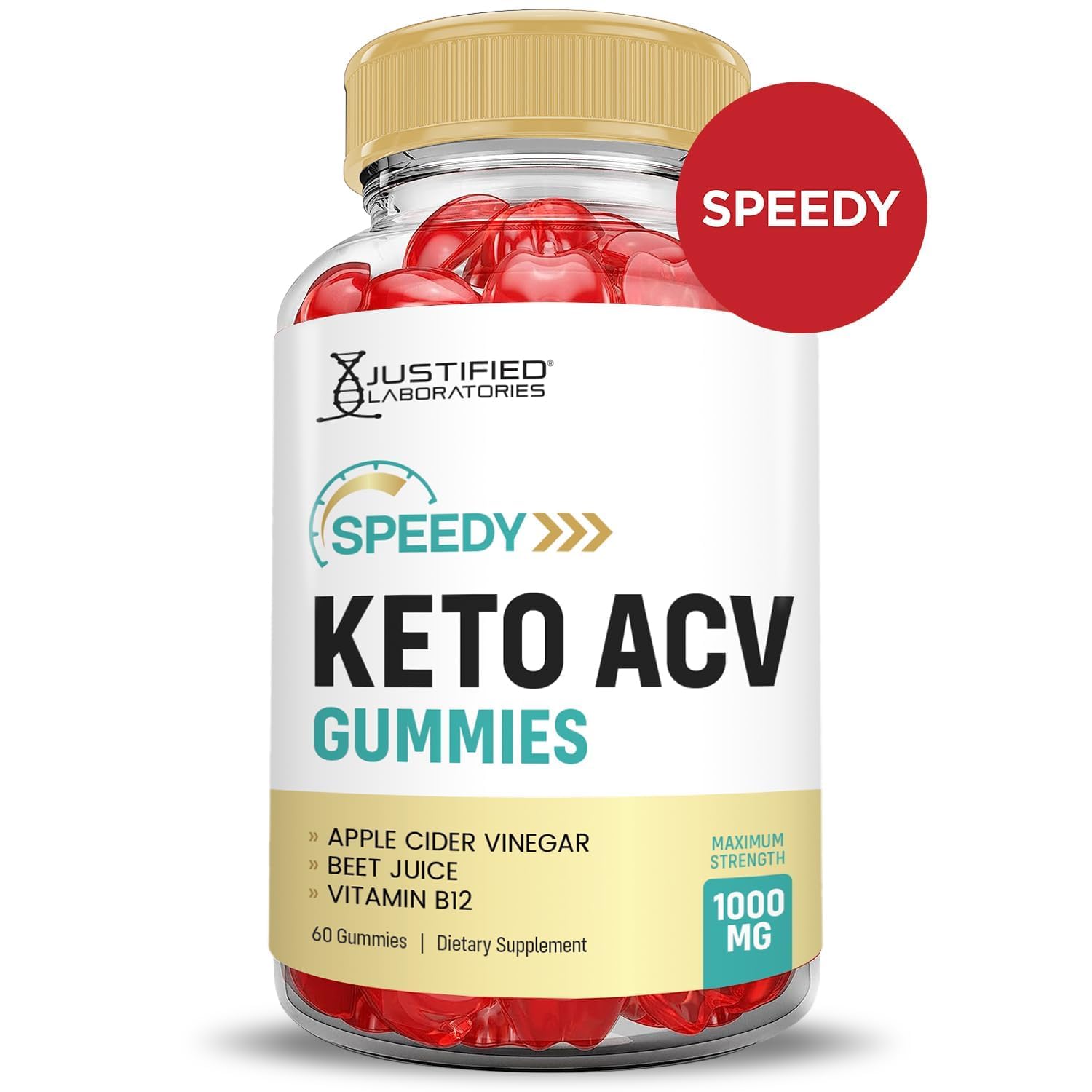 Justified Laboratories Speedy Keto ACV Gummies, ingrédients betterave et grenade pour une touche naturelle.