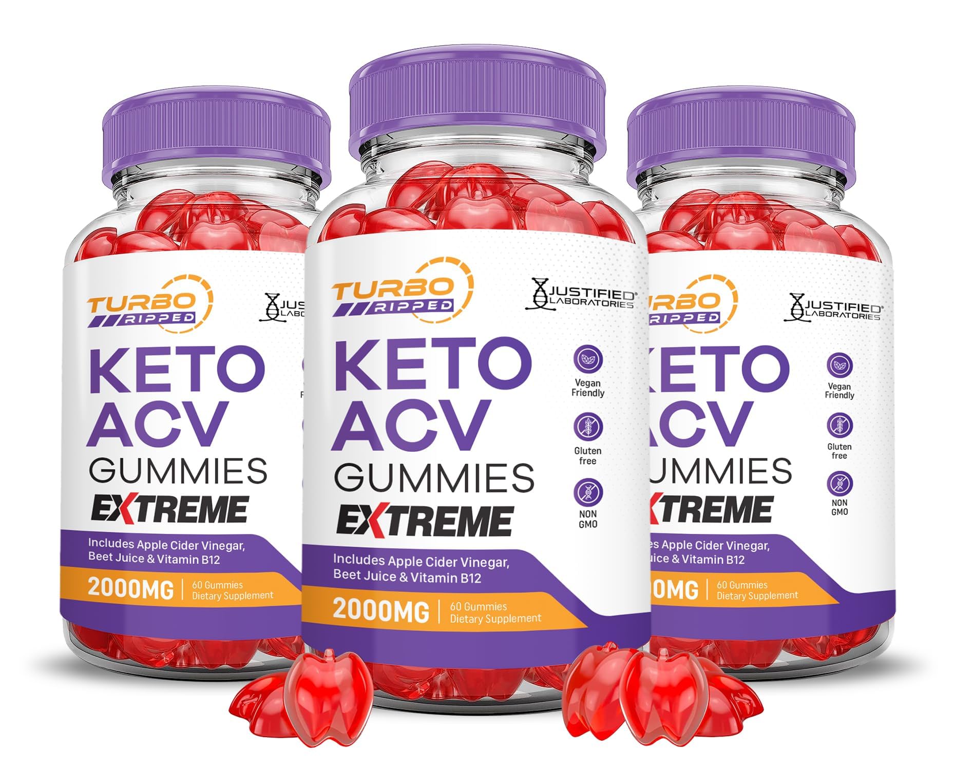 Justified Laboratories Tubo Ripped Keto ACV gommes – emballage pratique à emporter.