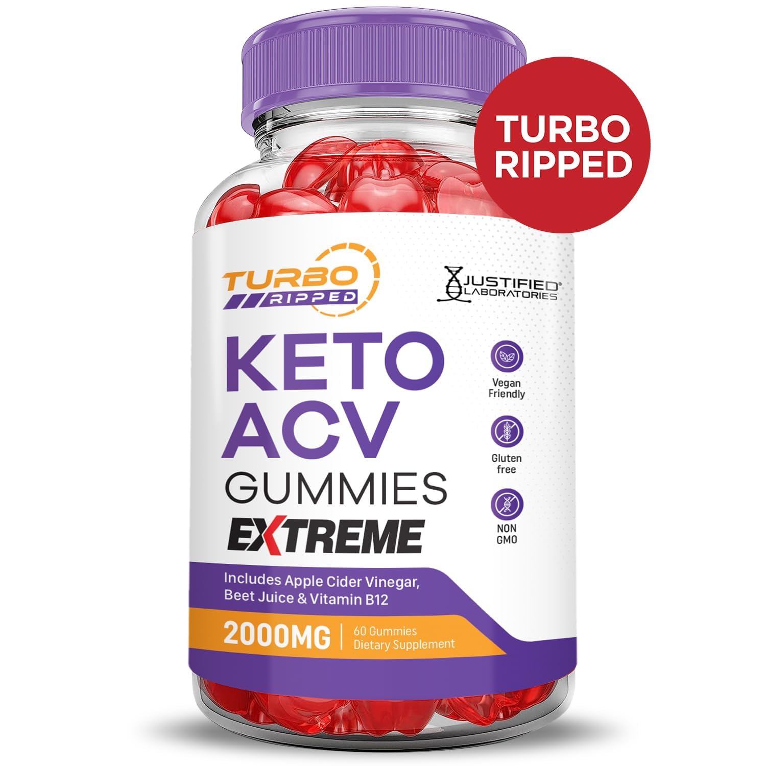 Justified Tubo Ripped Keto ACV gommes – goût intense, plaisir à chaque bouchée.