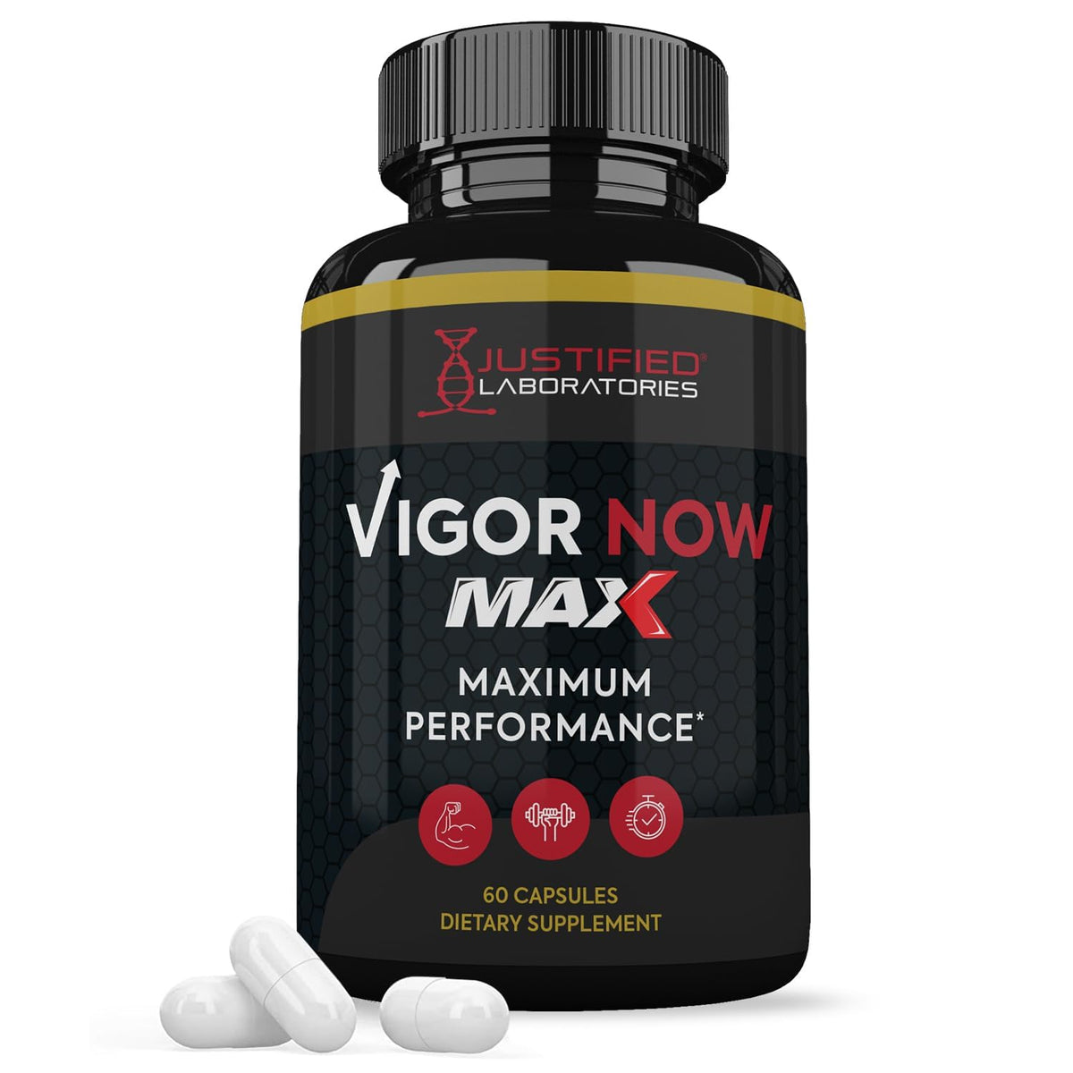 Justified Laboratories Vigor Now 1600MG – bouteille de capsules, soutien potentiel à l’énergie.