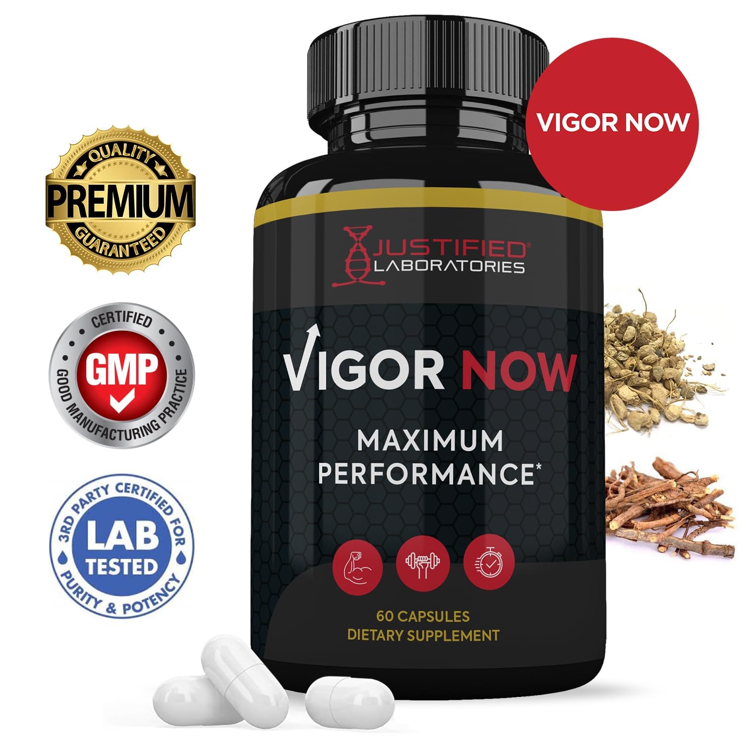 Justified Laboratories Vigor Now Max – étiquette lisible et liste d'ingrédients