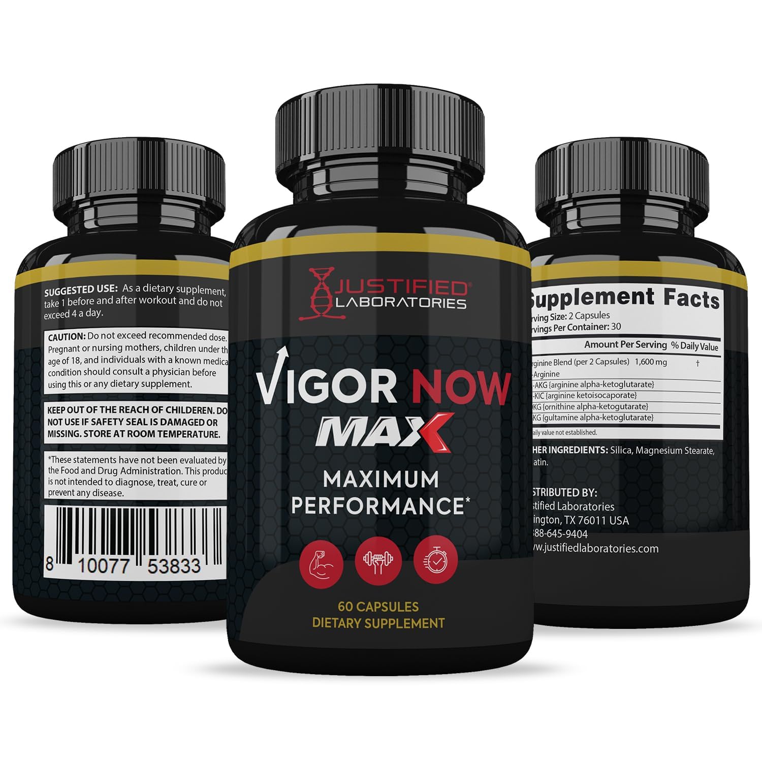 Justified Laboratories Vigor Now Max – tableau d'ingrédients utile pour le choix