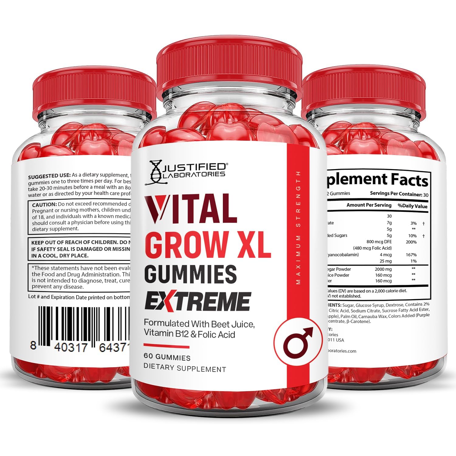 Justified Laboratories Vital Grow XL Extreme Gommes texture pectine, expérience agréable