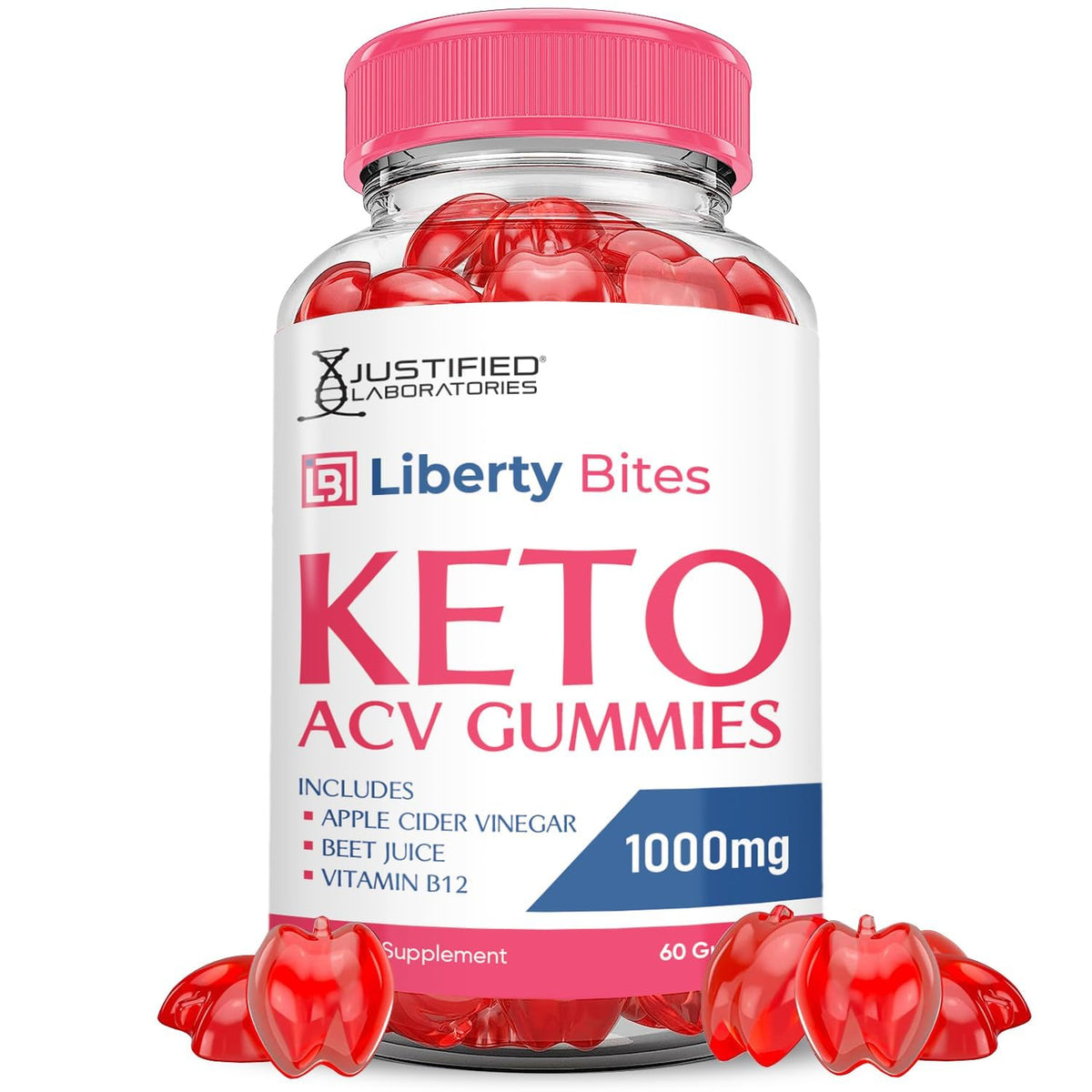 Justified Laboratories Liberty Bites : bouteille de gummies, usage quotidien céto.