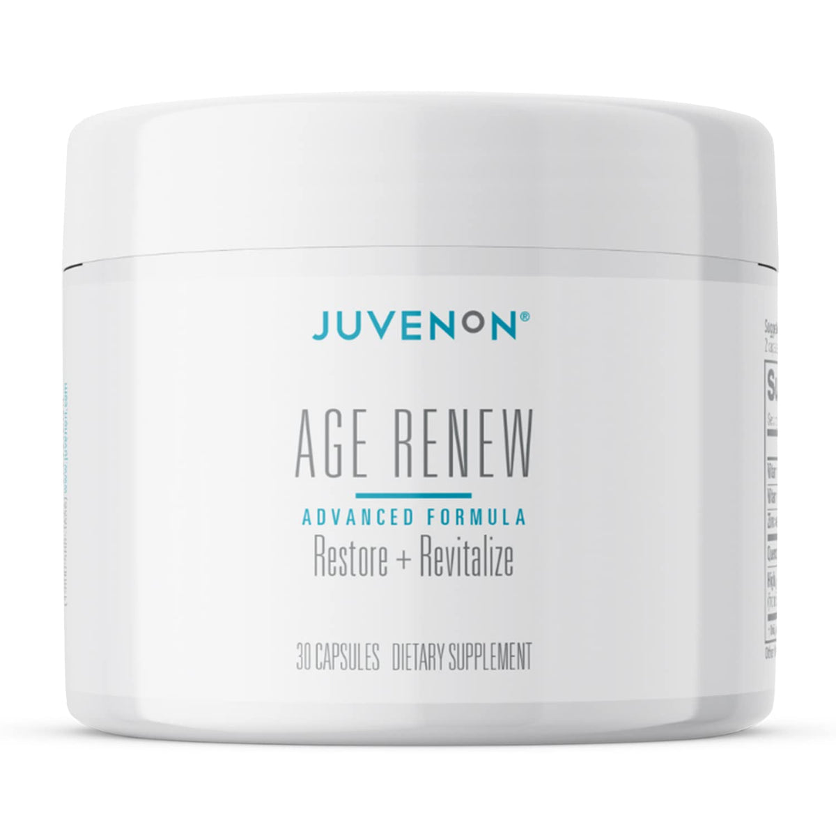 Juvenon AgeRenew Betaglucan – bouteille visible et impression de fraîcheur immunitaire potentielle.
