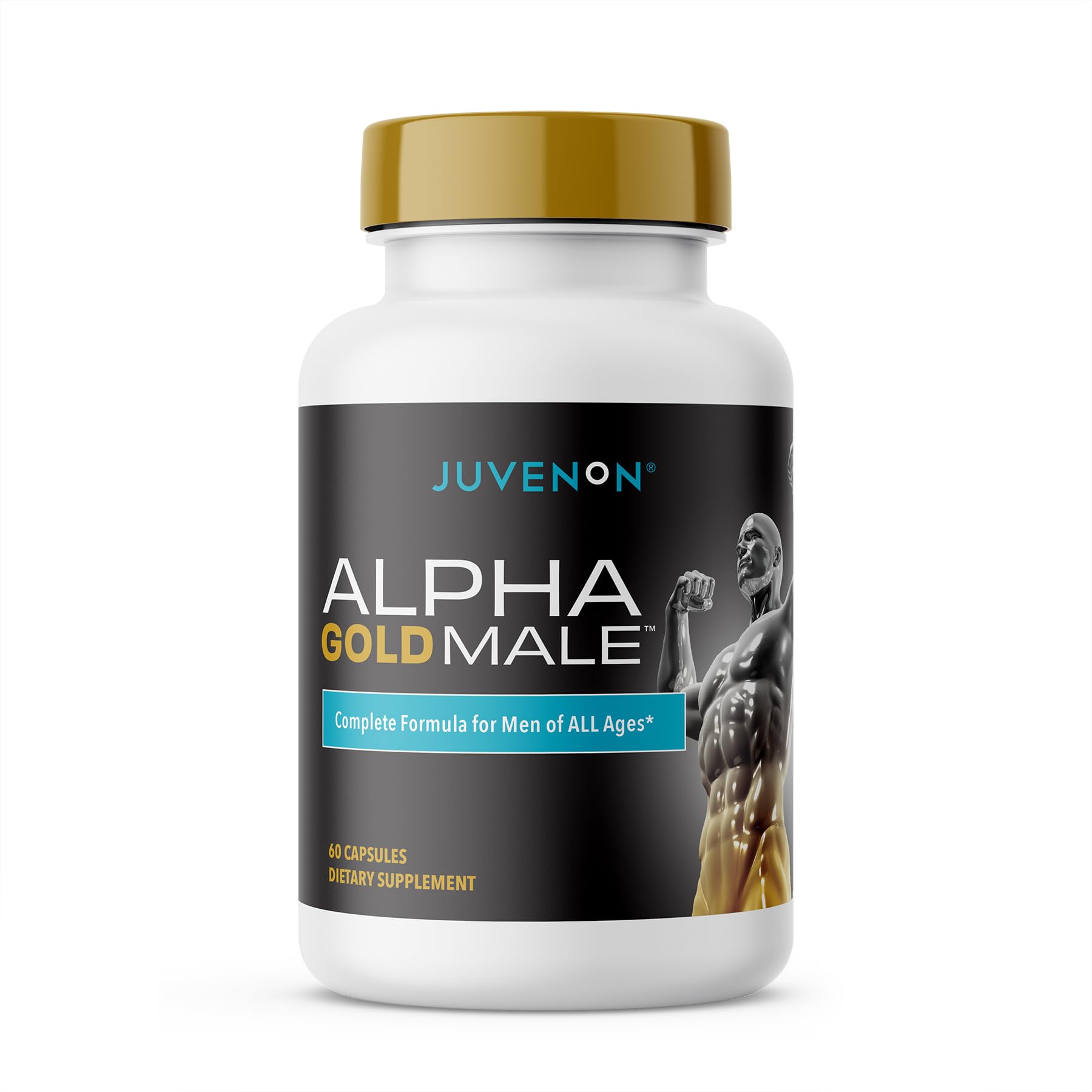 Juvenon Alpha Gold gélules dans la bouteille, soutien potentiel à l'énergie durable et à la vitalité.