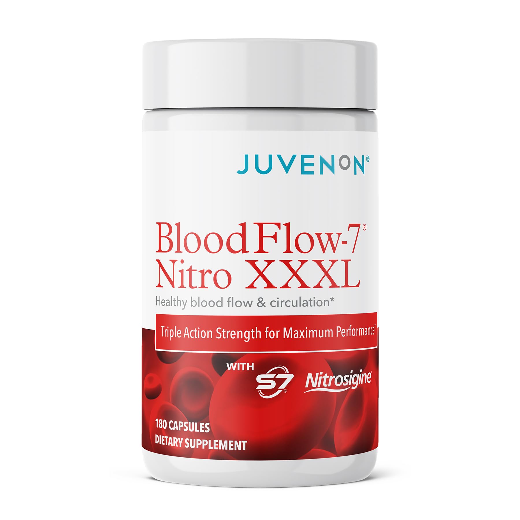 Juvenon BloodFlow-7 Bouteille illustrant la pompe musculaire pendant l'entraînement